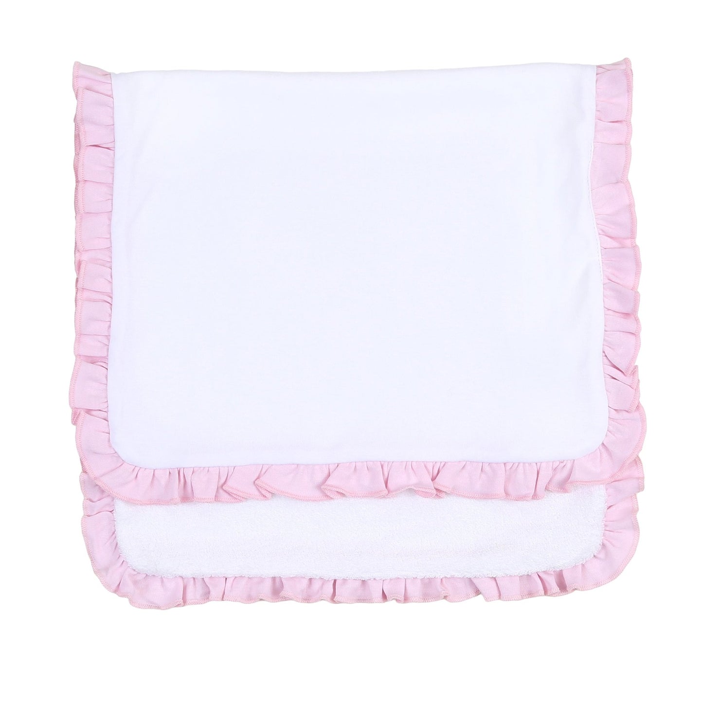 Essentials White Ruffle Burp Cloth with Pink Trim - Magnolia BabyBurp Cloth
