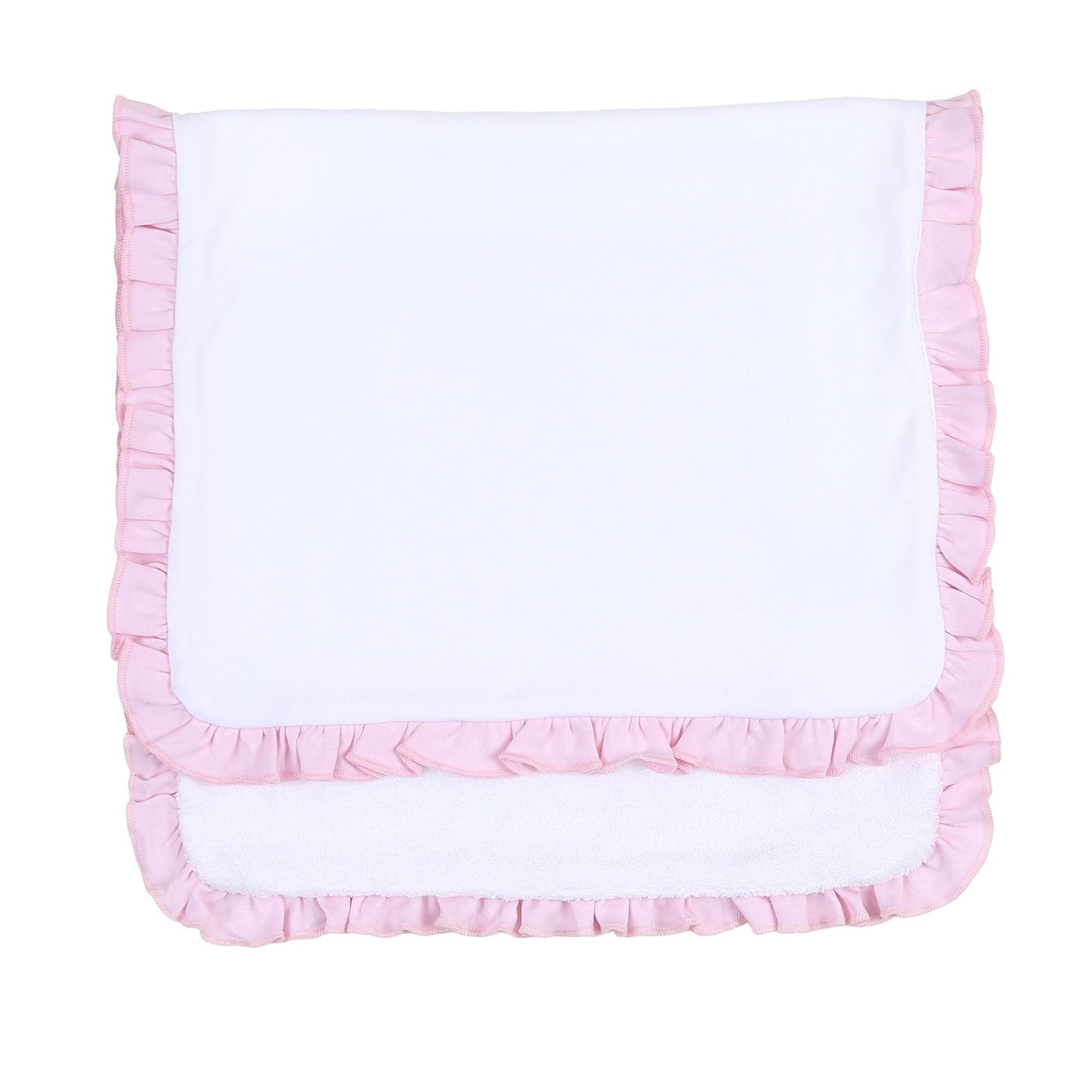 Essentials White Ruffle Burp Cloth with Pink Trim - Magnolia BabyBurp Cloth
