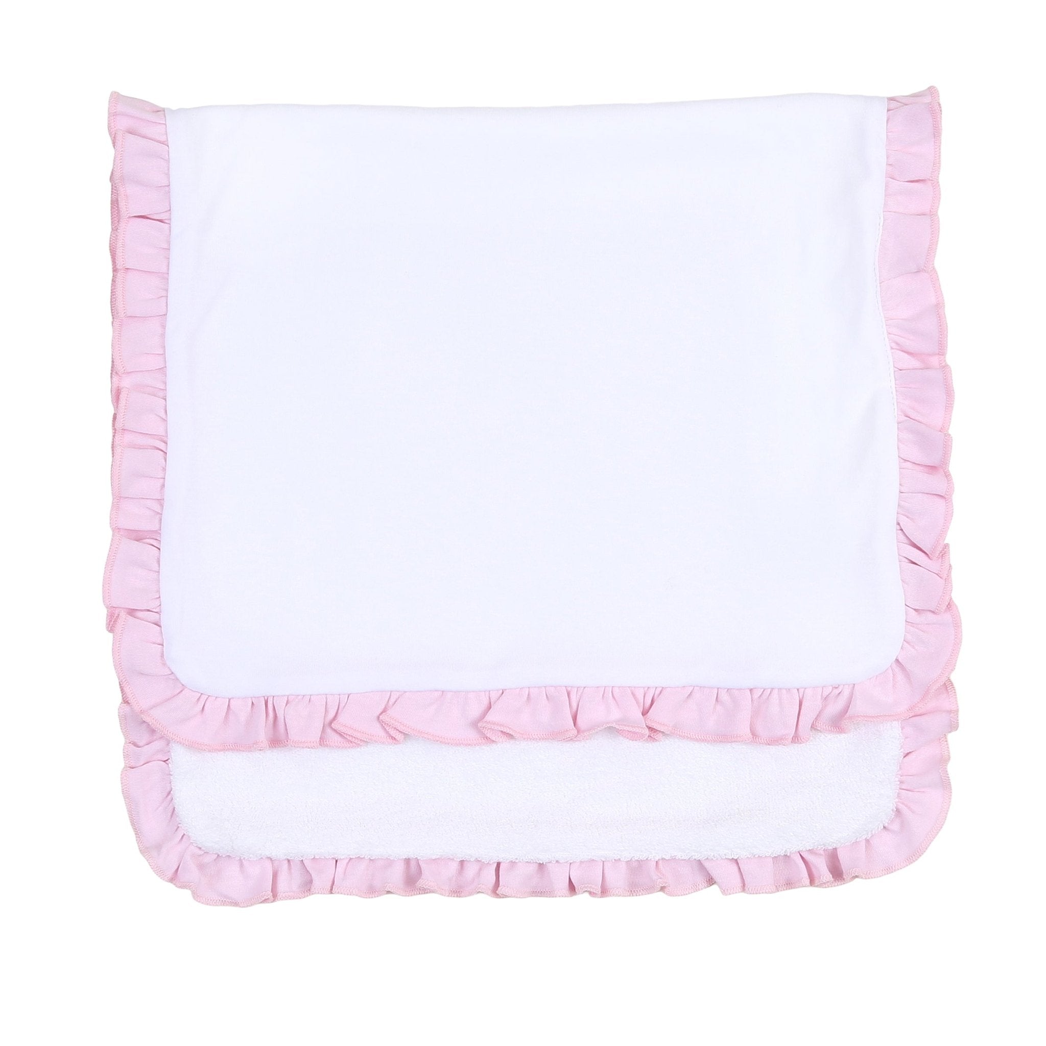 Essentials White Ruffle Burp Cloth with Pink Trim - Magnolia BabyBurp Cloth
