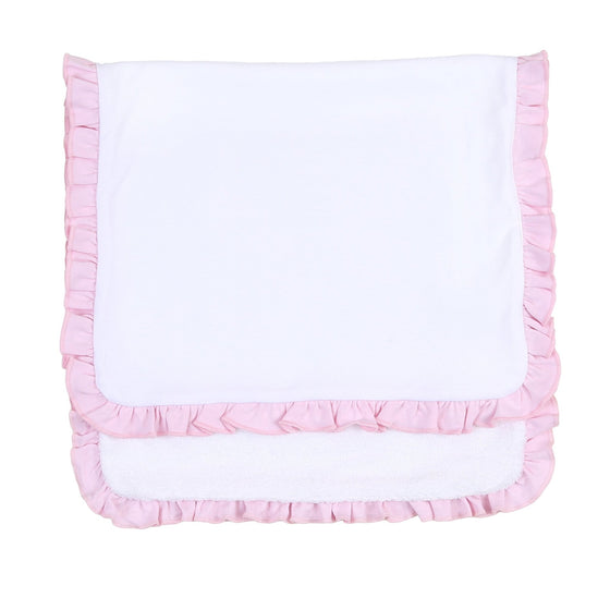 Essentials White Ruffle Burp Cloth with Pink Trim - Magnolia BabyBurp Cloth