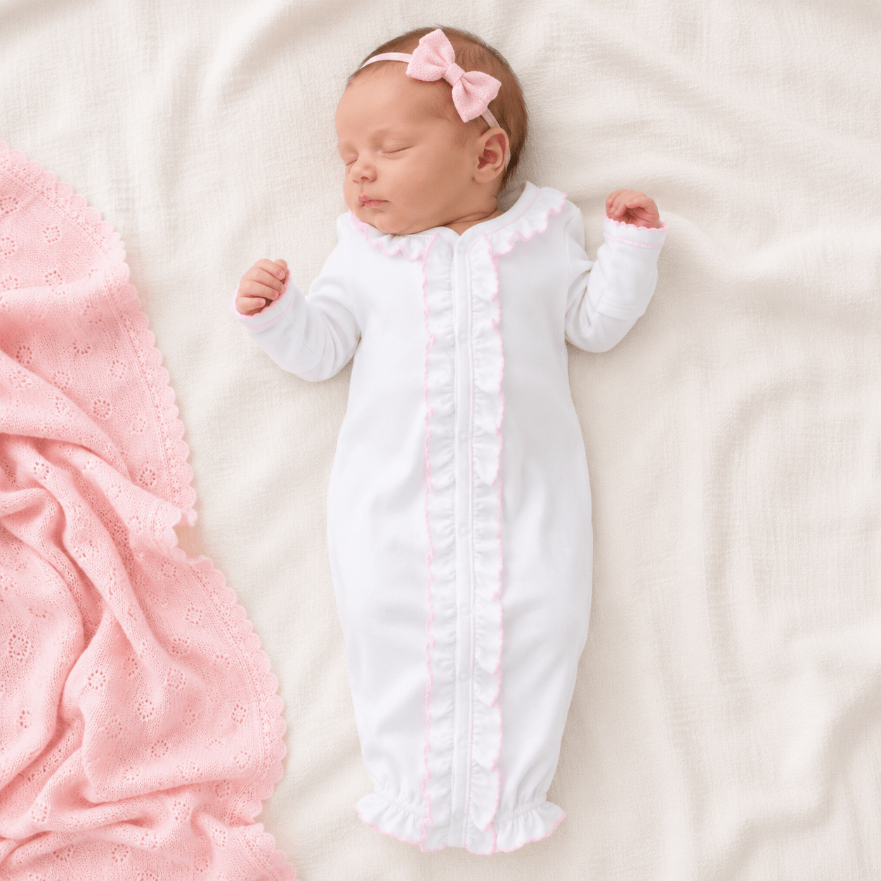 Essentials White Ruffle Converter with Pink Trim - Magnolia BabyConverter Gown