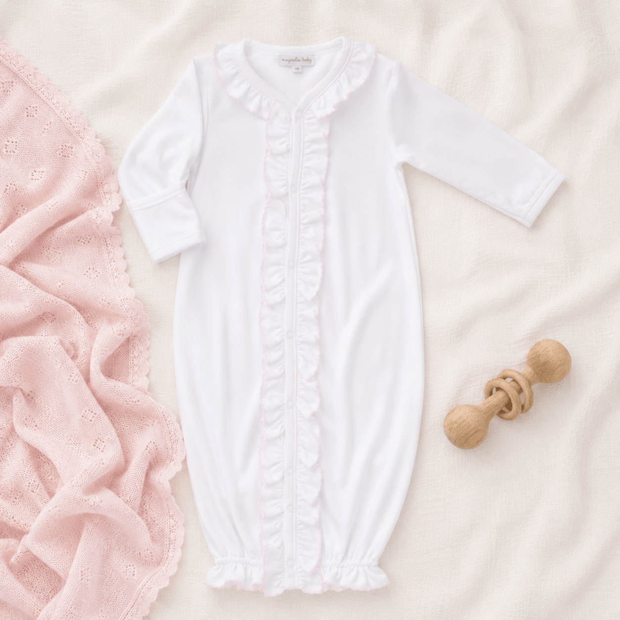 Essentials White Ruffle Converter with Pink Trim - Magnolia BabyConverter Gown