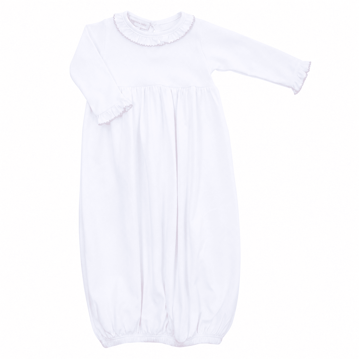 Essentials White Ruffle Gown with Pink Trim - Magnolia BabyGown