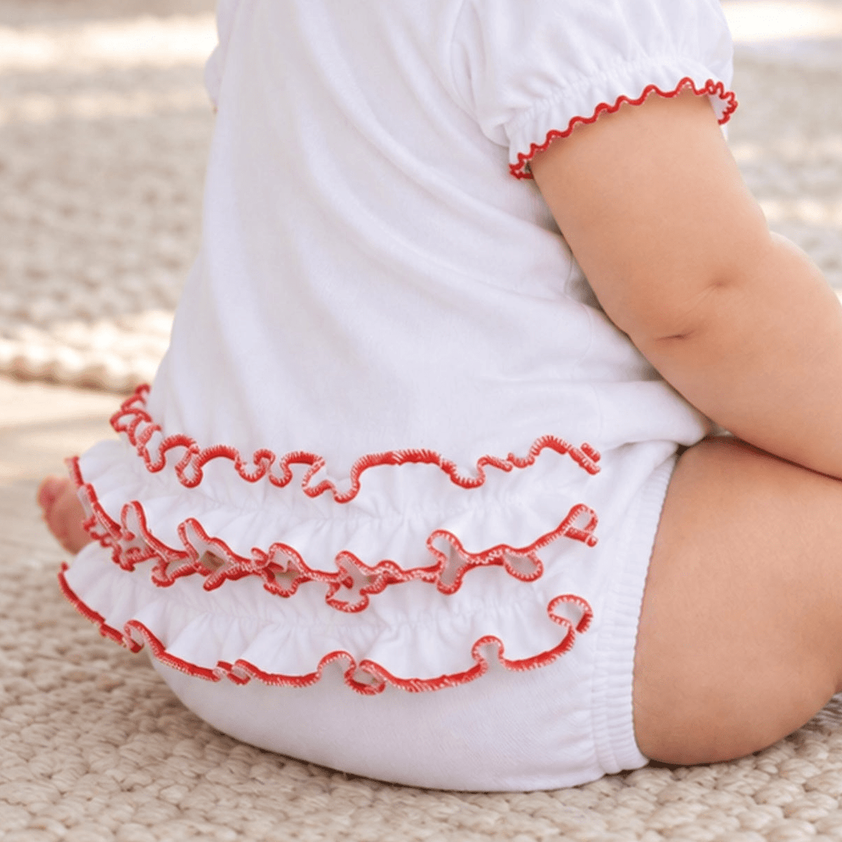 Magnolia Baby_Essentials White Ruffle Short Sleeve Bubble - Red Trim_4