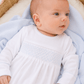 Essentials White Smocked Gown with Blue Trim - Magnolia BabyGown
