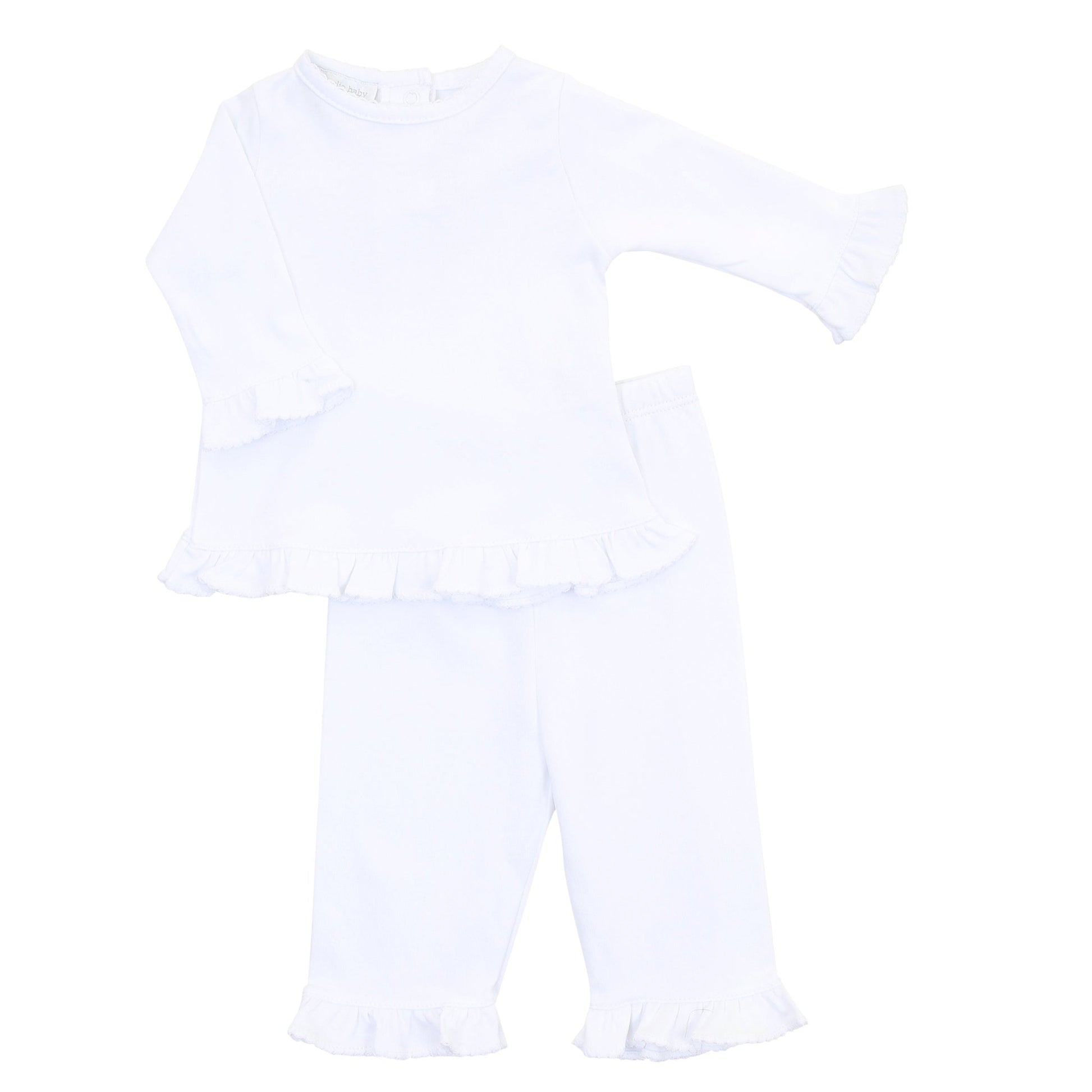 Essentials White Trim Ruffle Pant Set - Magnolia Baby2pc Pant Set