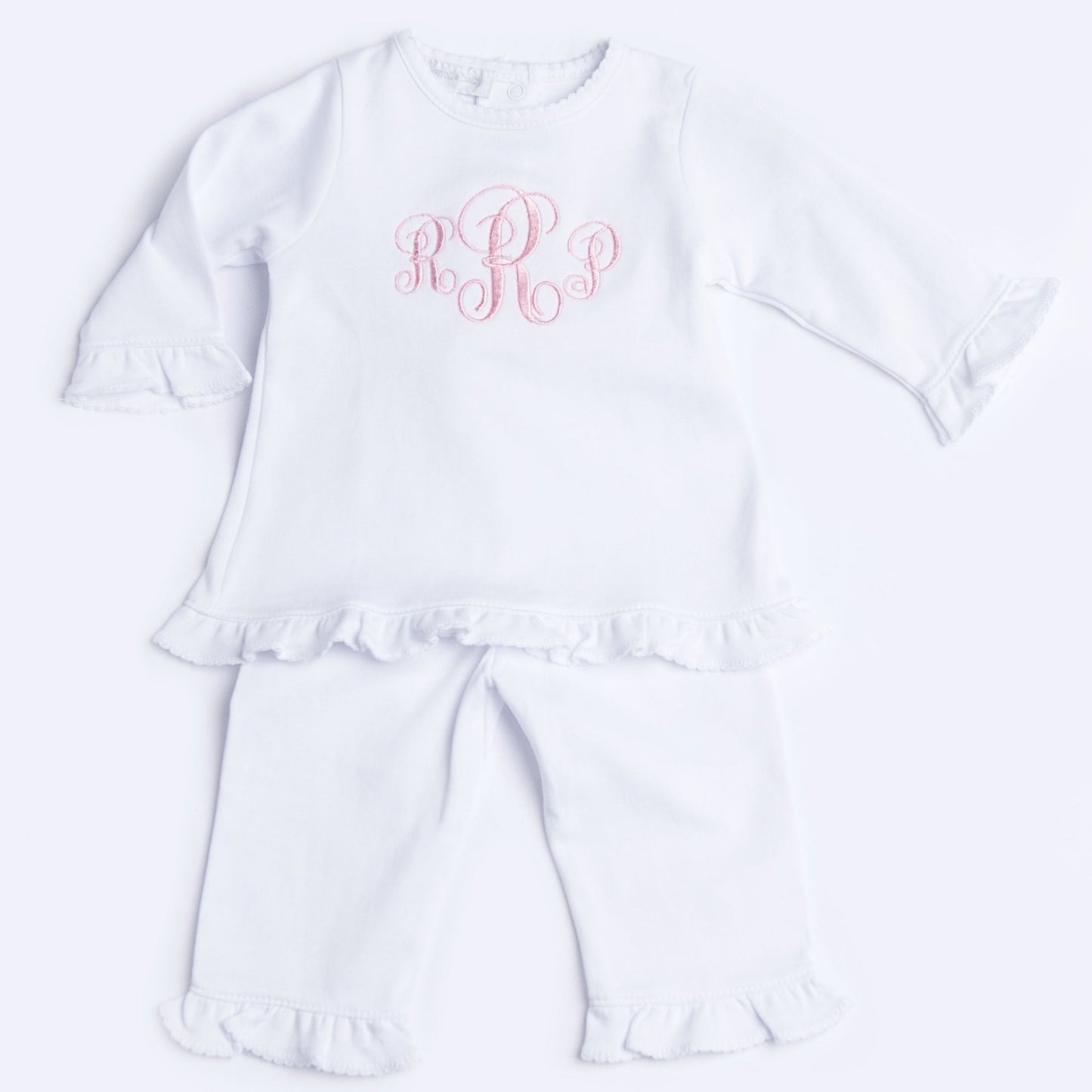 Essentials White Trim Ruffle Pant Set - Magnolia Baby2pc Pant Set