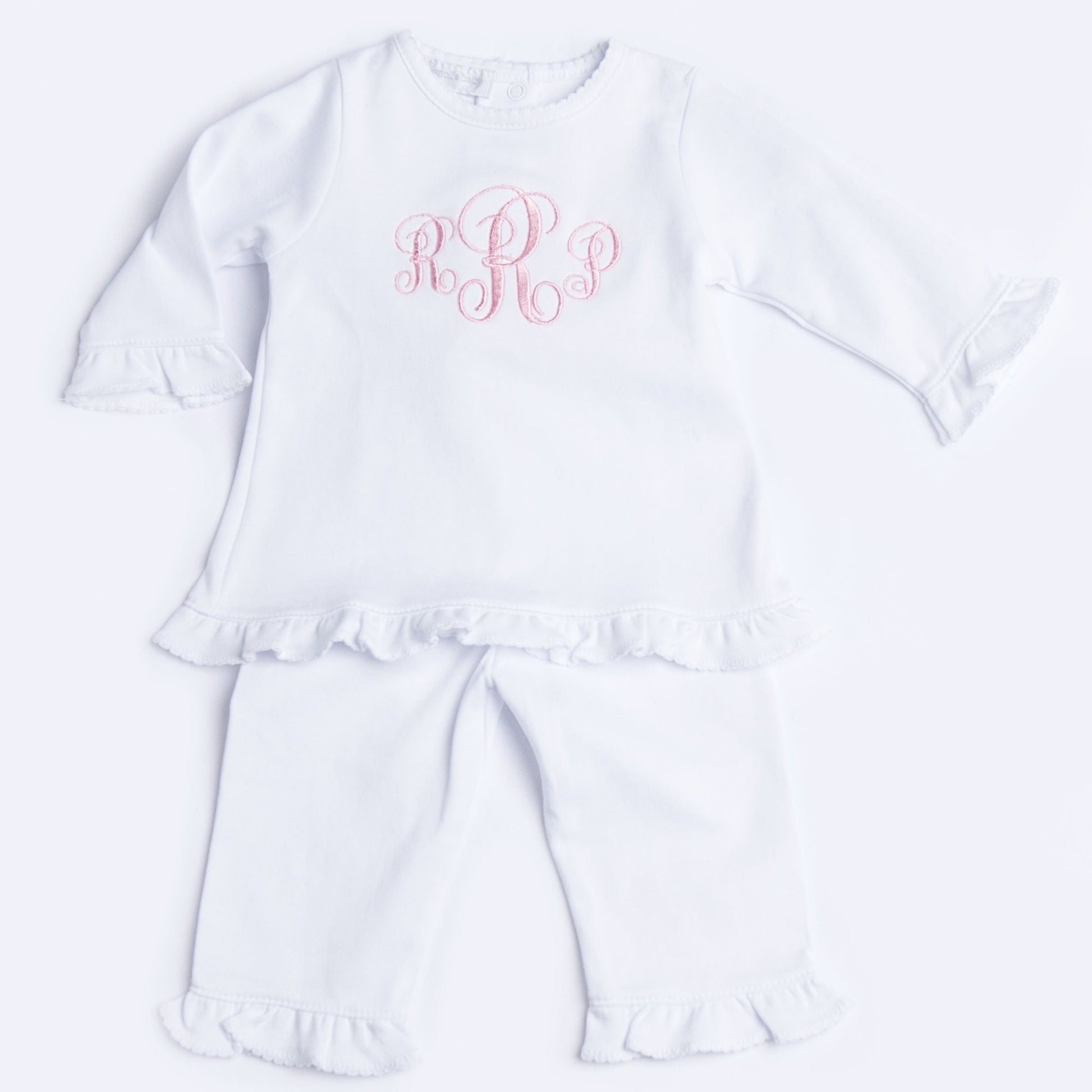 Essentials White Trim Ruffle Pant Set - Magnolia Baby2pc Pant Set