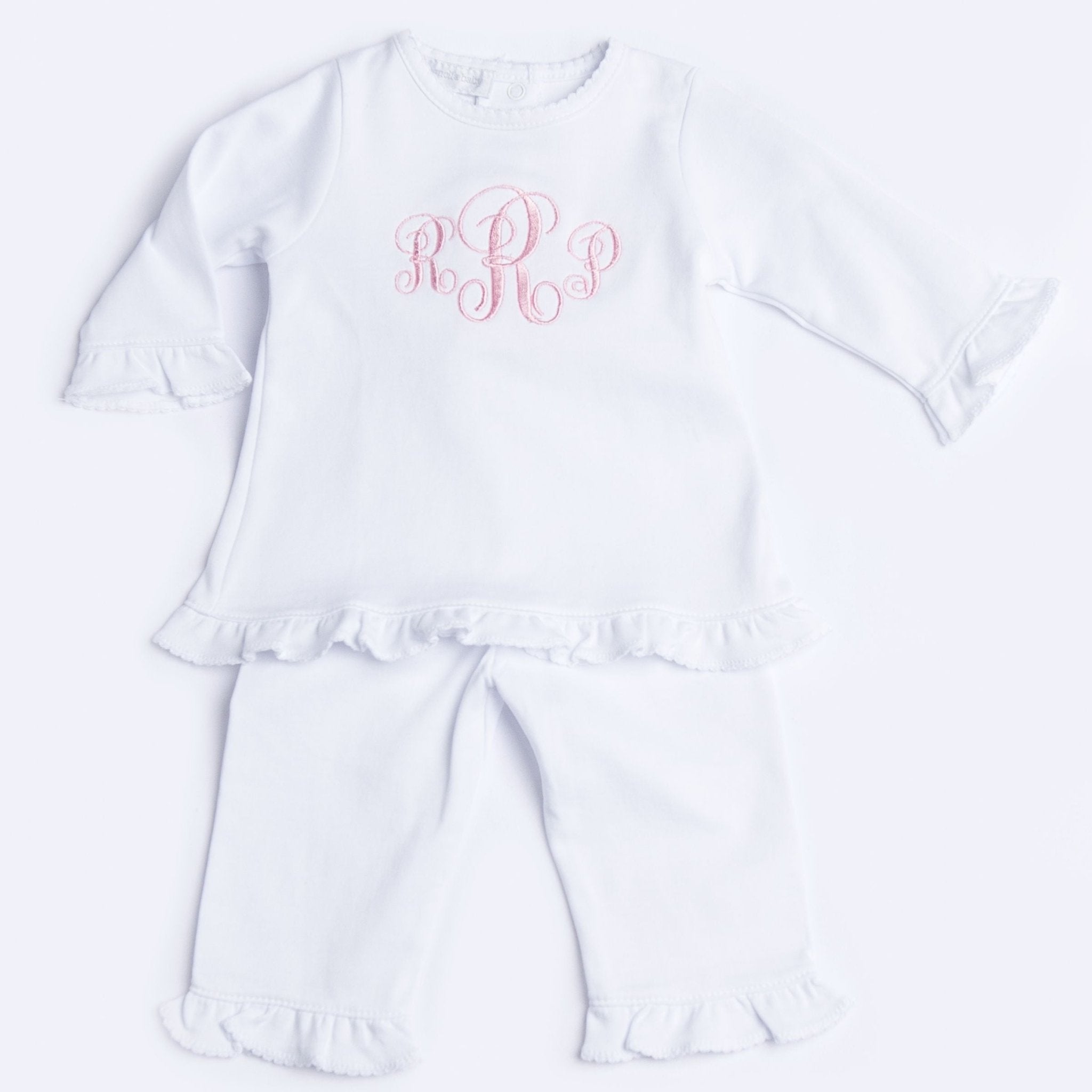 Essentials White Trim Ruffle Pant Set - Magnolia Baby2pc Pant Set