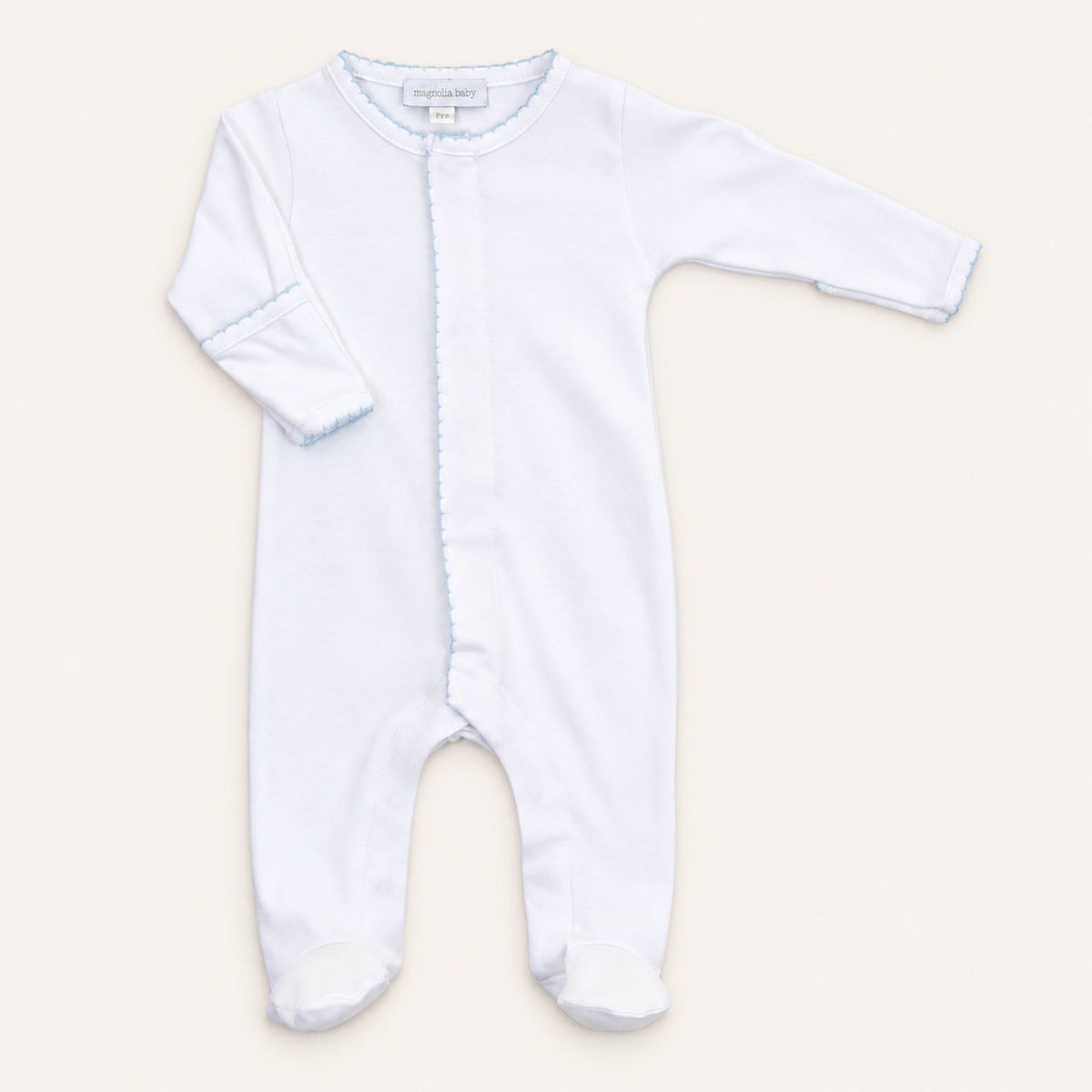 Magnolia Baby_Essentials White with Blue Trim Footie_2