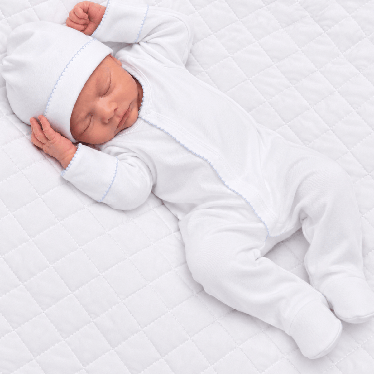 Magnolia Baby_Essentials White with Blue Trim Footie_4