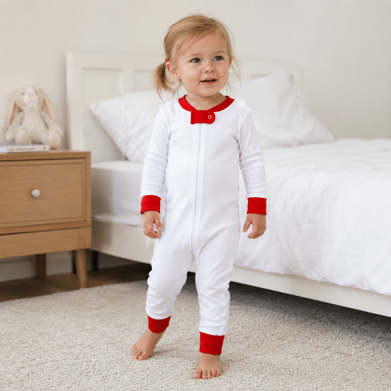 Magnolia Baby_Essentials Zip Pajamas - White with Red_1