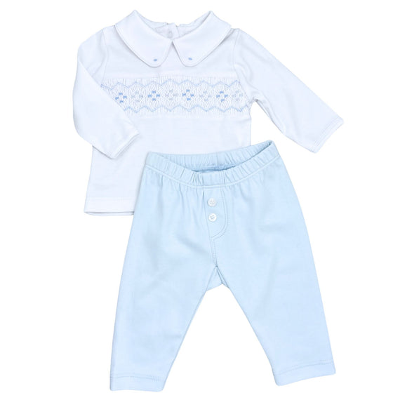 Ethan Smocked 2pc Pant Set - Light Blue - Magnolia BabyPant Set