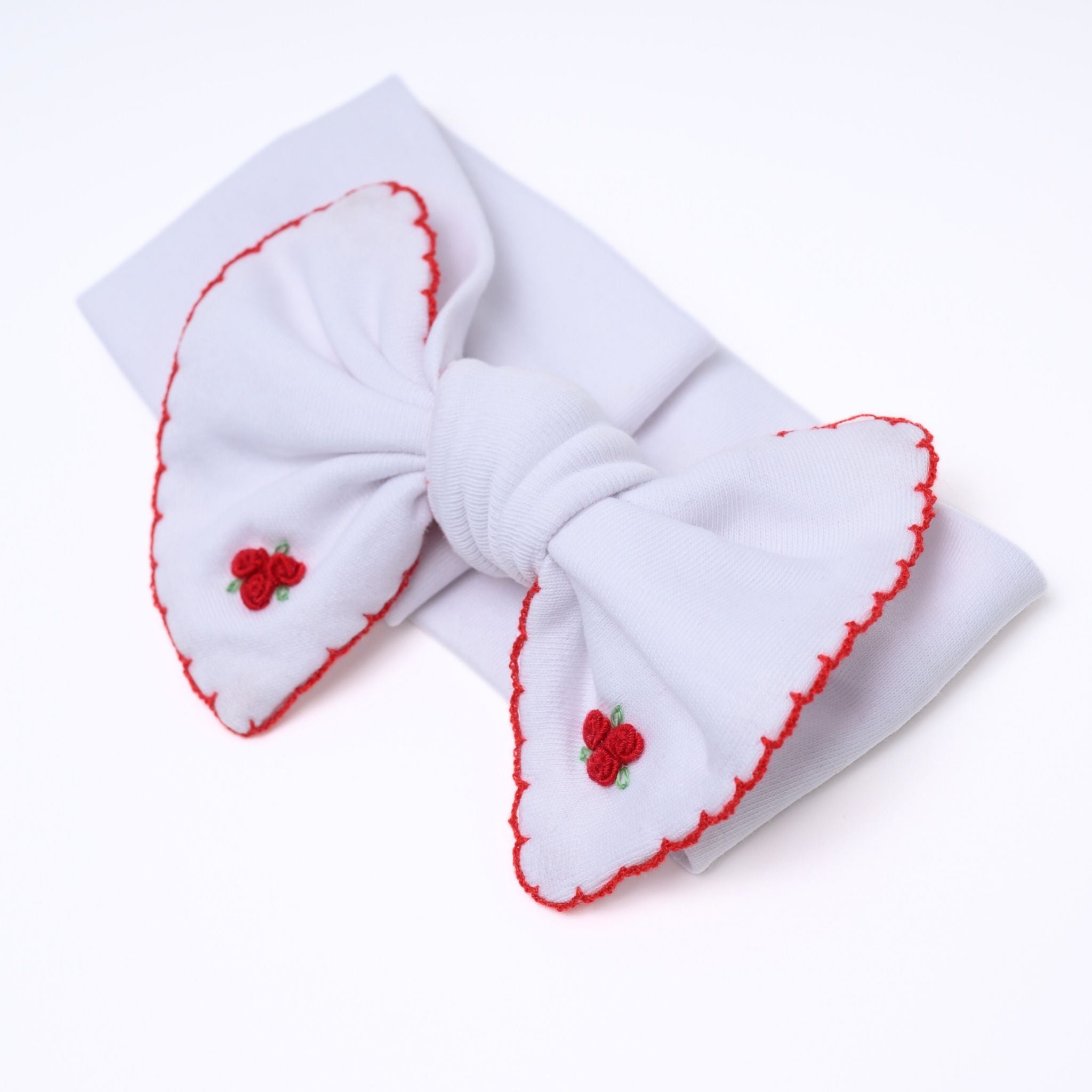 Eve Classics Embroidered White Headband with Red Trim - Magnolia BabyHeadband