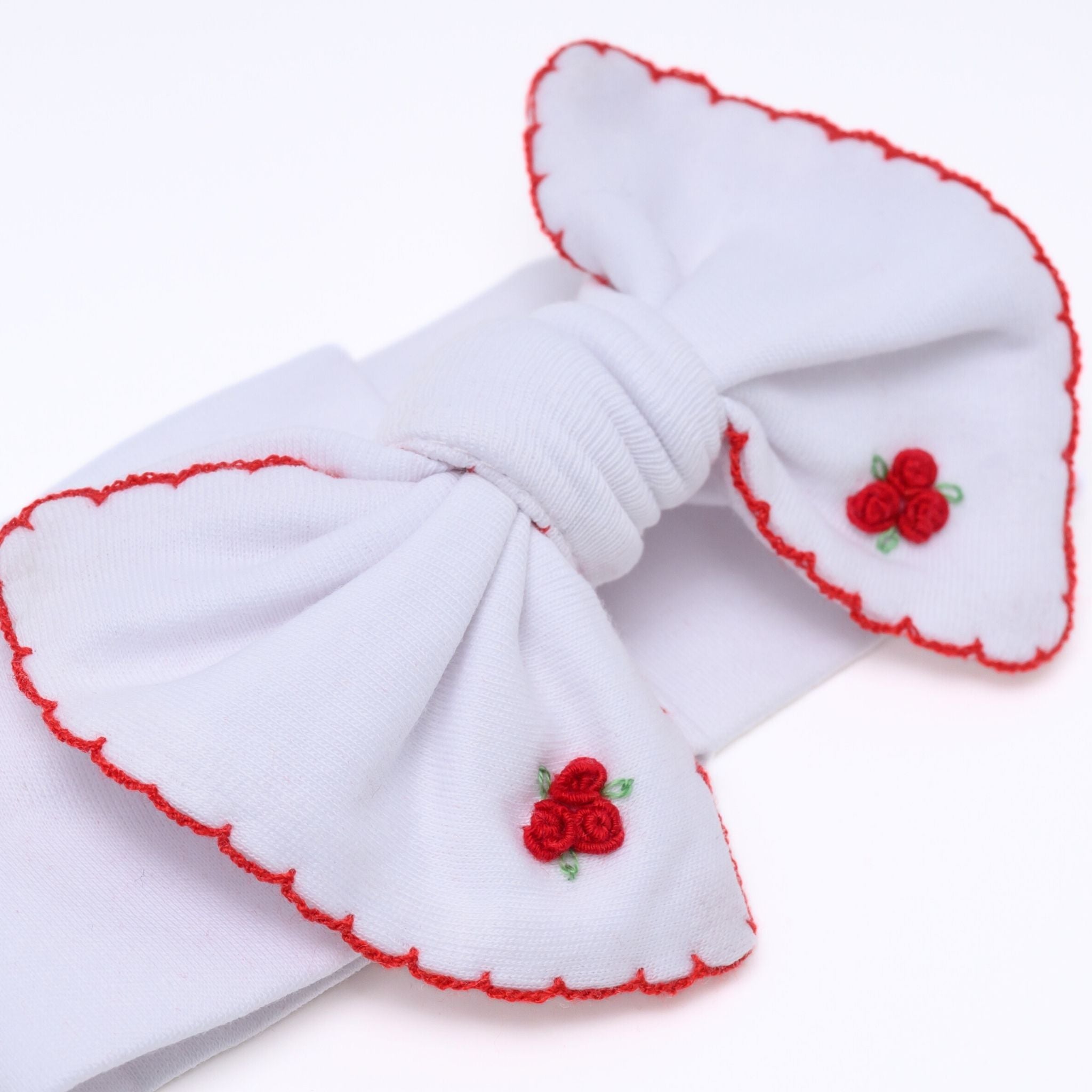 Eve Classics Embroidered White Headband with Red Trim - Magnolia BabyHeadband