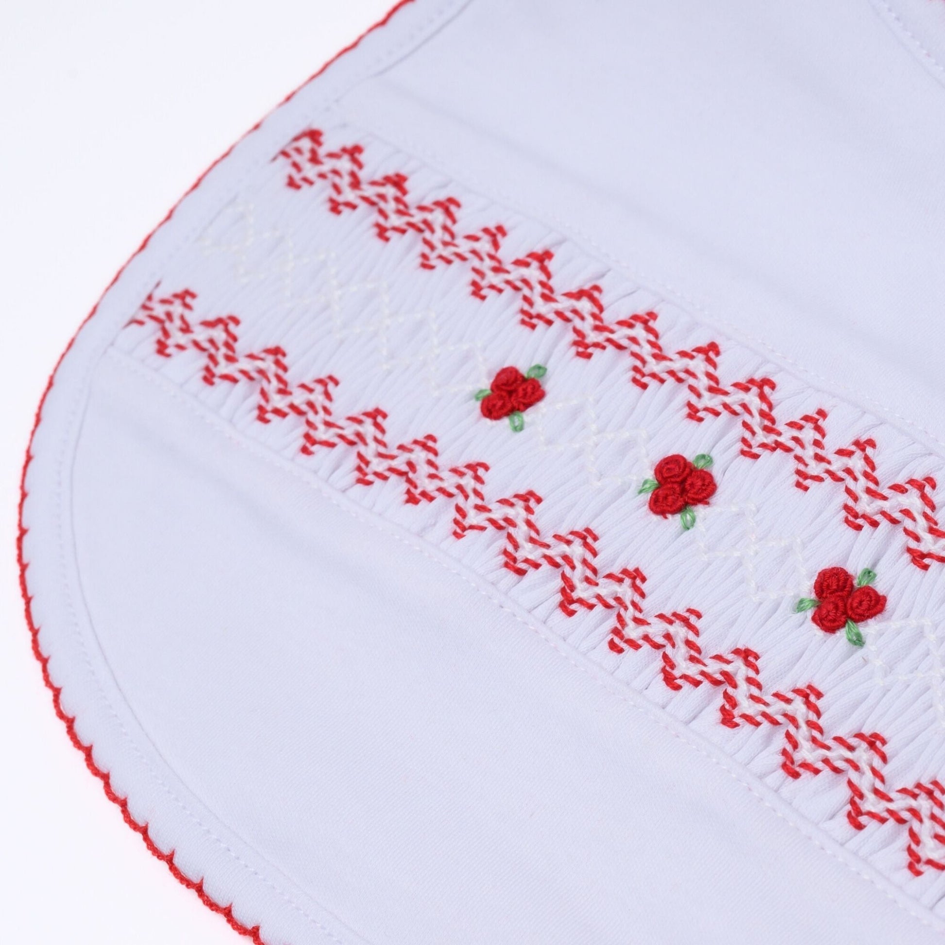 Eve Classics Smocked Bib - White Red - Magnolia BabyBib