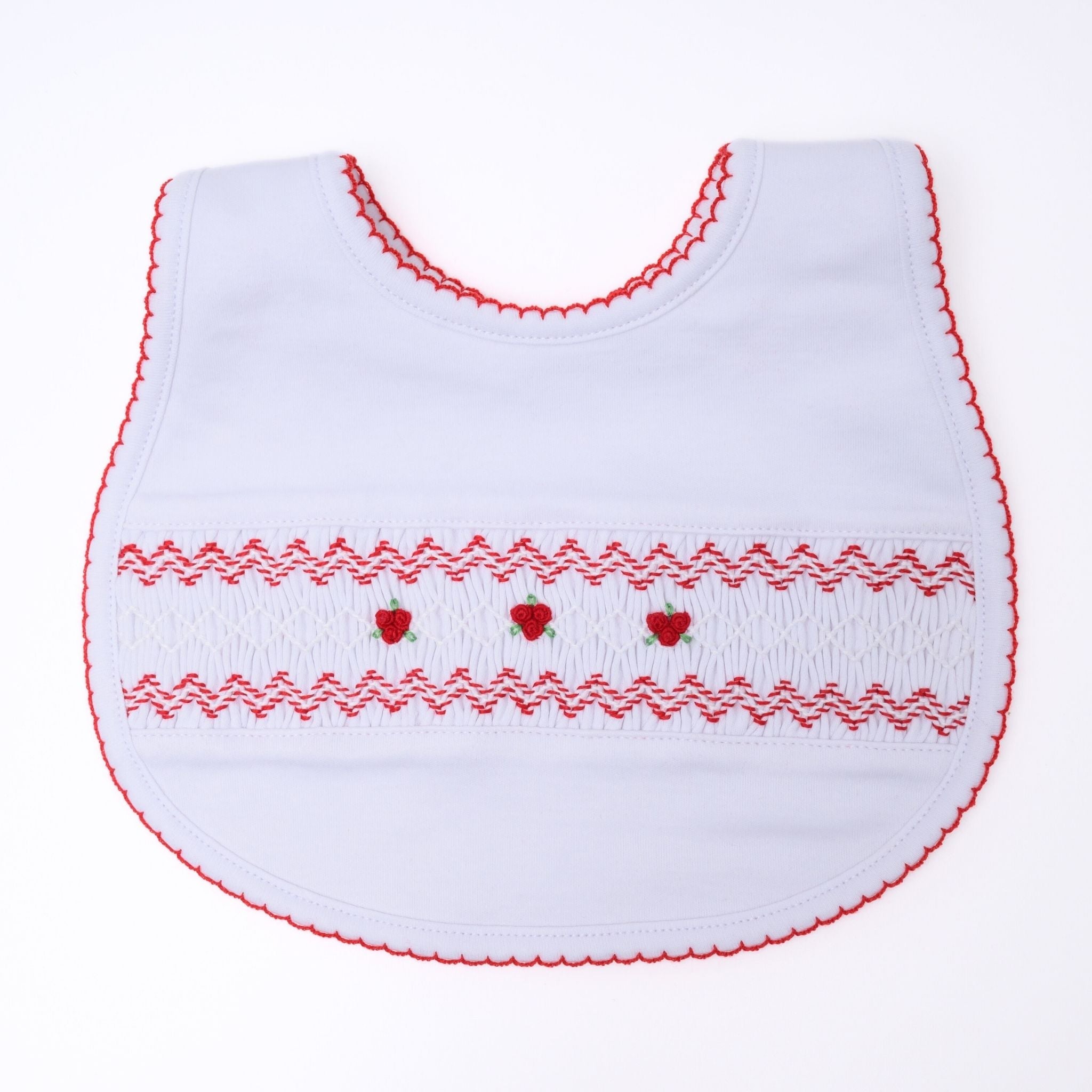 Eve Classics Smocked Bib - White Red - Magnolia BabyBib