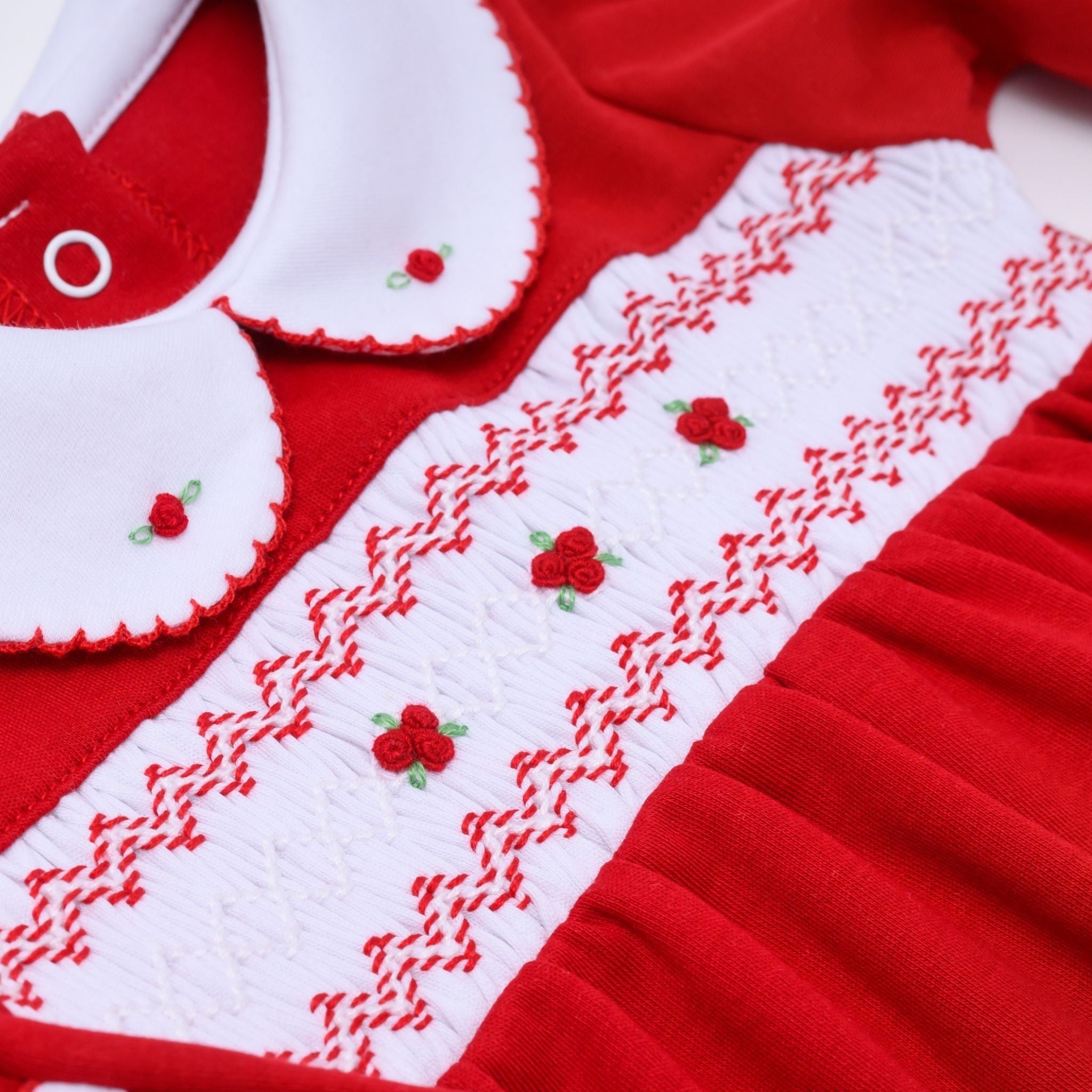 Eve Classics Smocked Long Sleeve Girl Bubble - Red - Magnolia BabyBubble