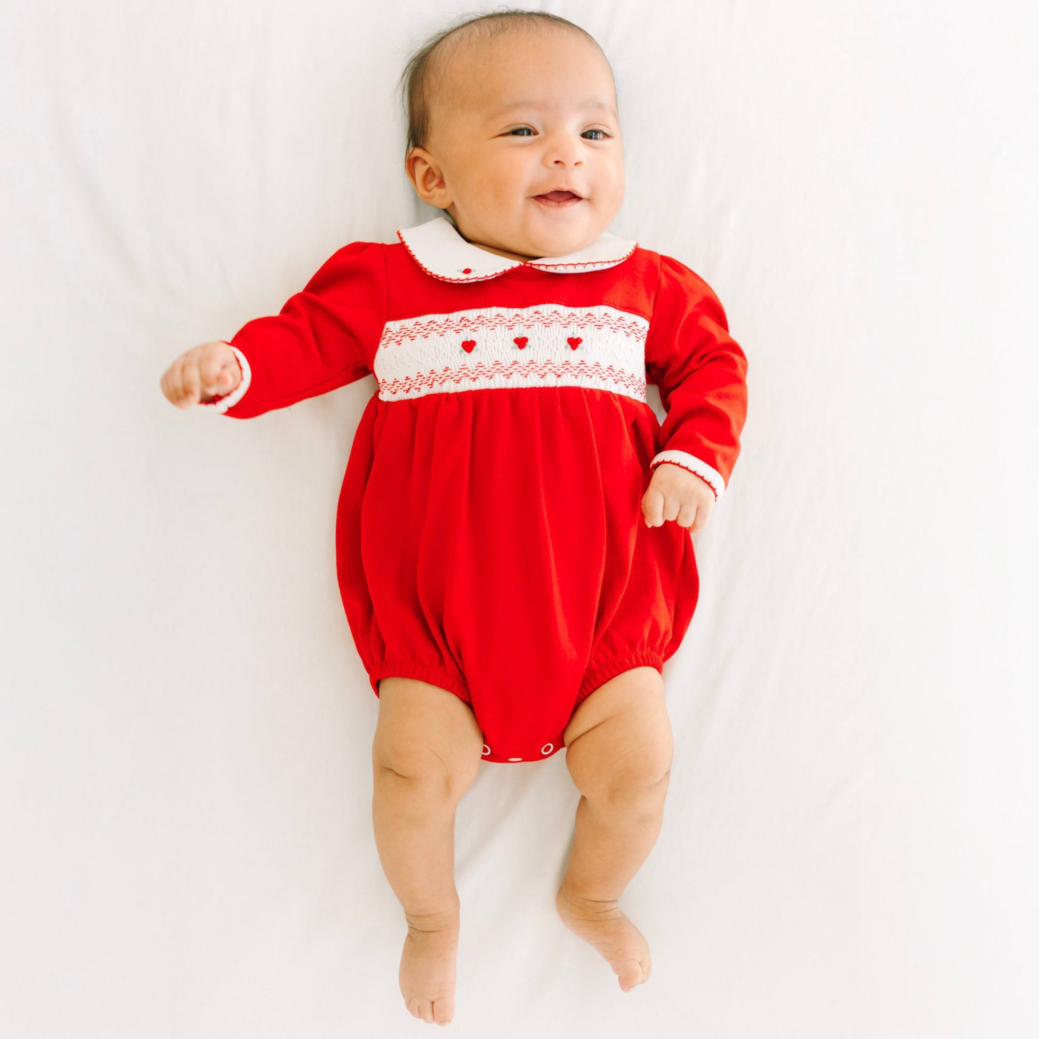 Eve Classics Smocked Long Sleeve Girl Bubble - Red - Magnolia BabyBubble
