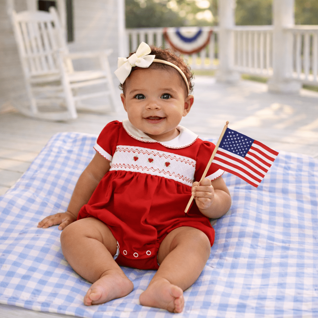 Eve Classics Smocked Short Sleeve Bubble - Red - Magnolia BabyBubble