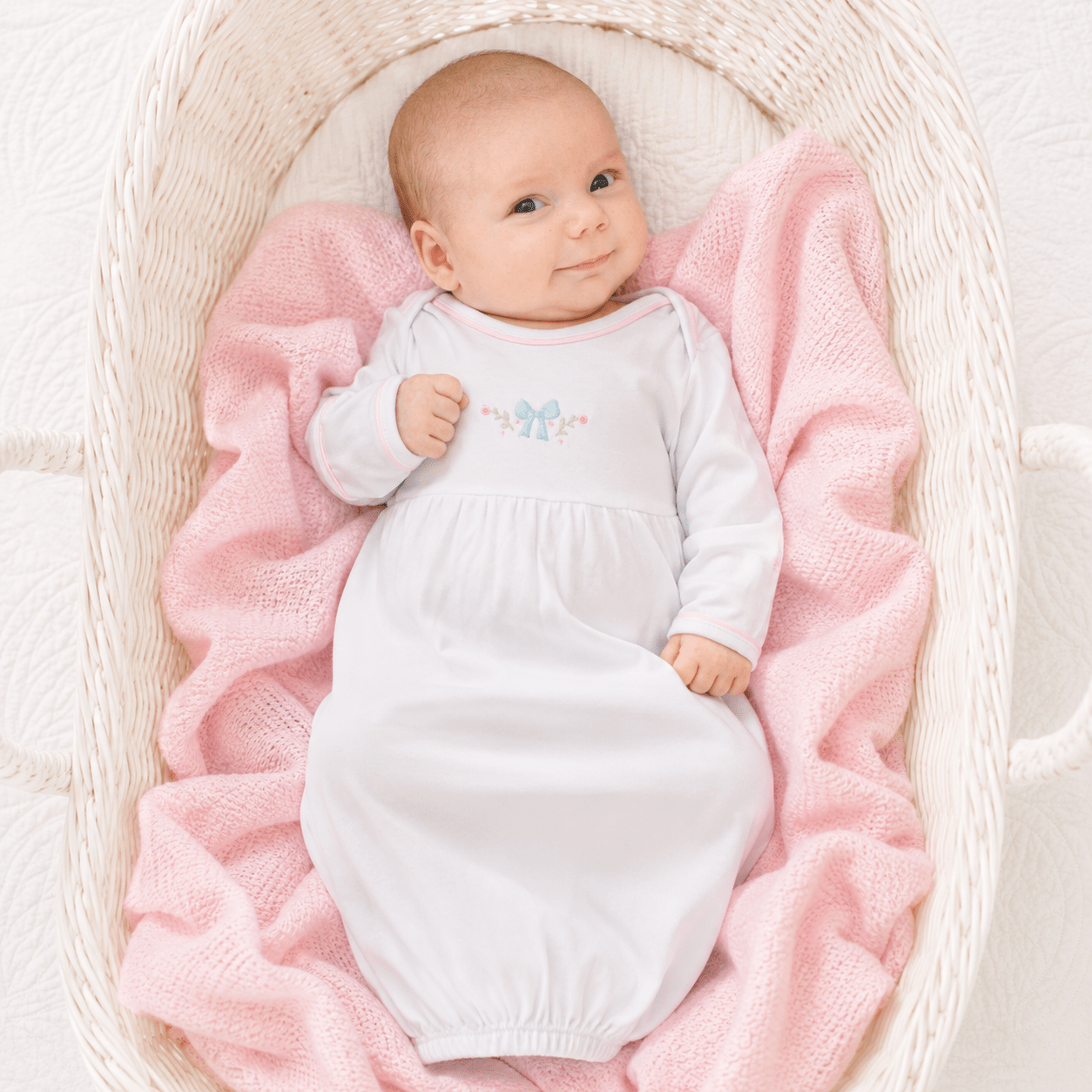 Evelyn's Classics Hand - Embroidered Gathered Gown - Magnolia BabyGown
