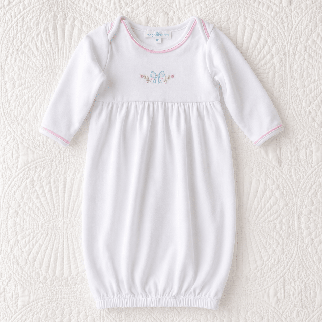 Evelyn's Classics Hand - Embroidered Gathered Gown - Magnolia BabyGown