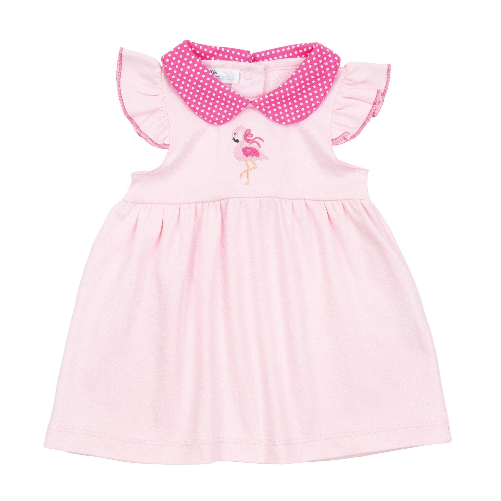 Fancy Flamingo Applique Collared Dress - Magnolia BabyDress