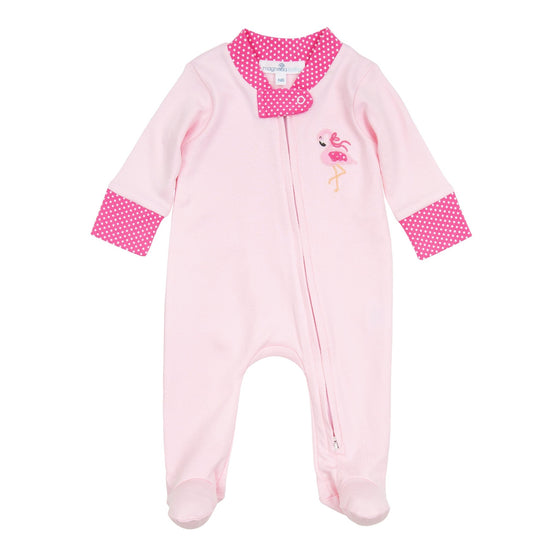 Fancy Flamingo Applique Zip Footie - Magnolia BabyFootie