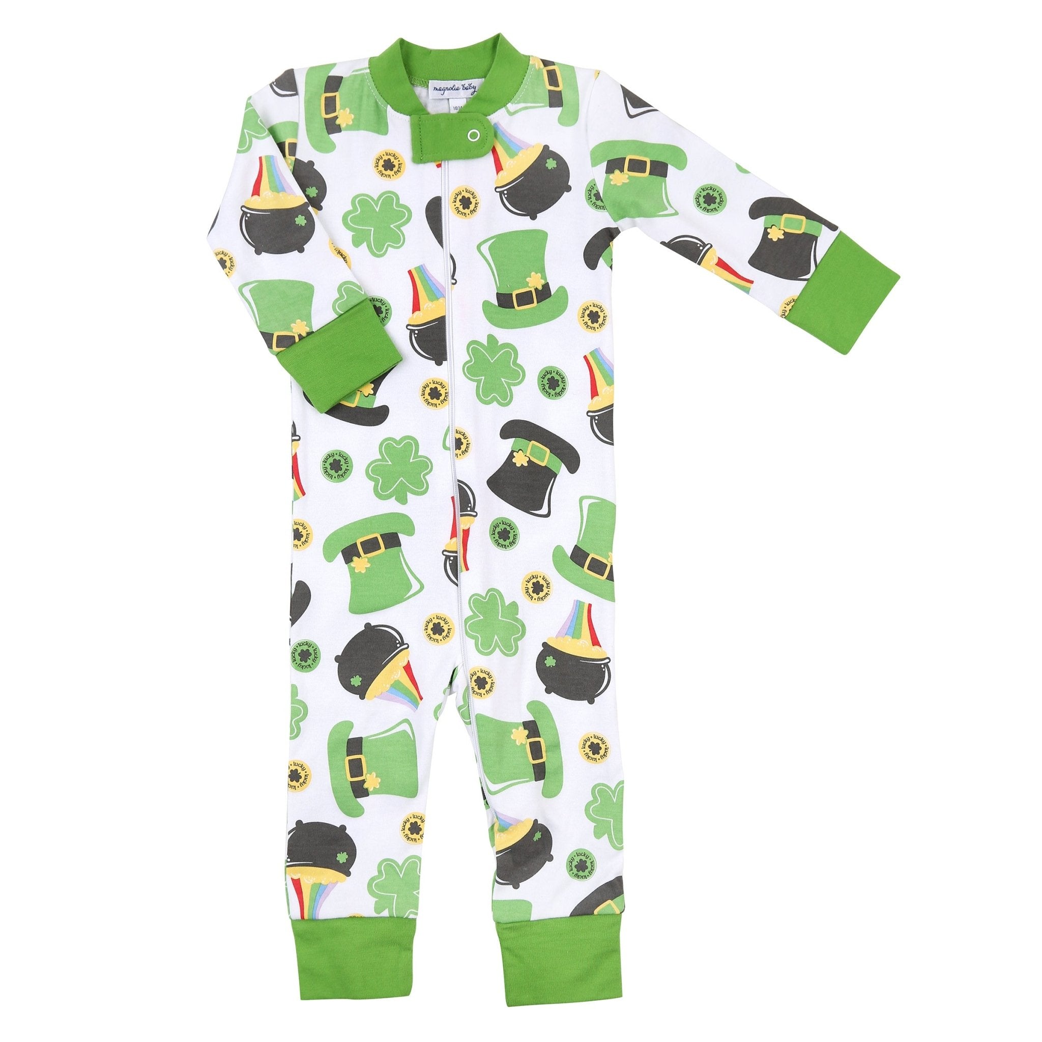 Feelin' Lucky Zip Pajama - Green - Magnolia BabyZipper Pajamas
