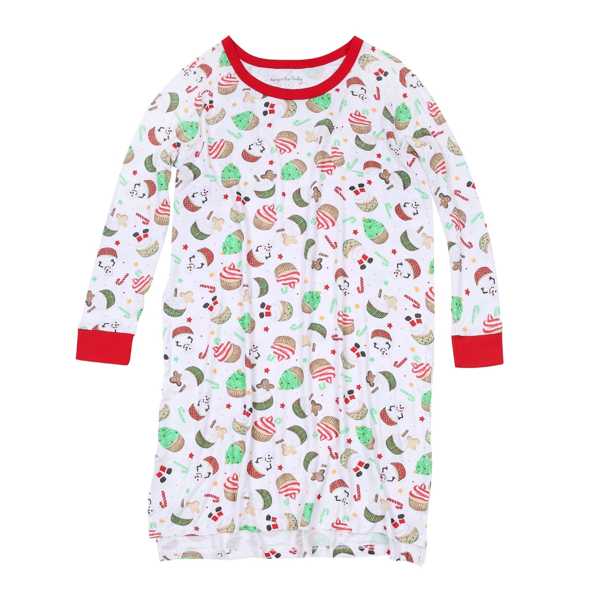 Festive Cupcakes Red Women's Night Long Sleeve Shirt - Magnolia BabyNight Shirt