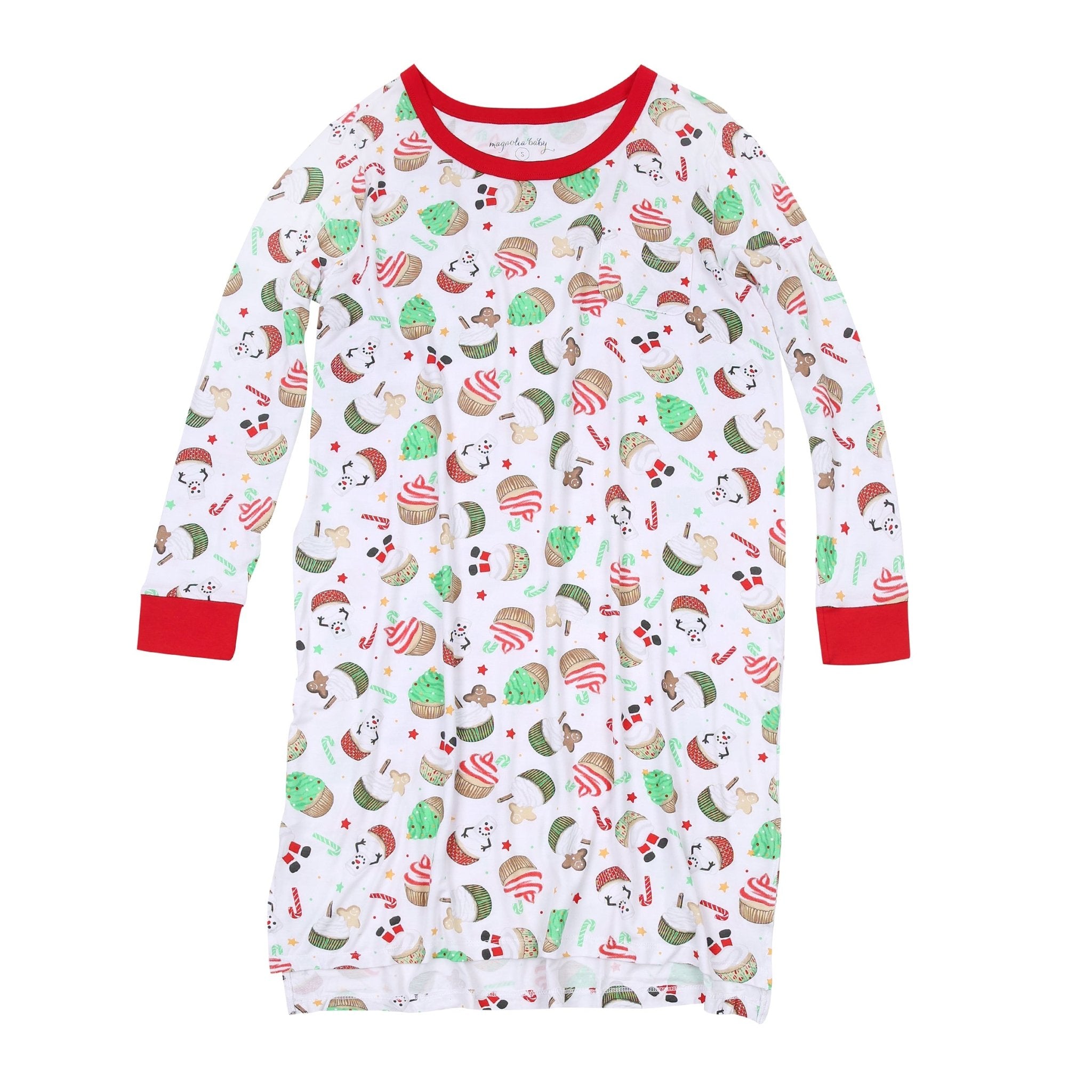 Festive Cupcakes Red Women's Night Long Sleeve Shirt - Magnolia BabyNight Shirt