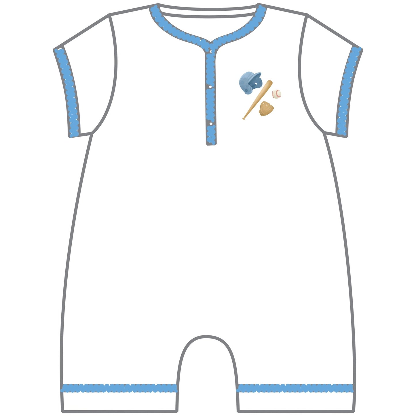 Field of Dreams Embroidered Front Snap Short Playsuit - Magnolia BabyShort Playsuit