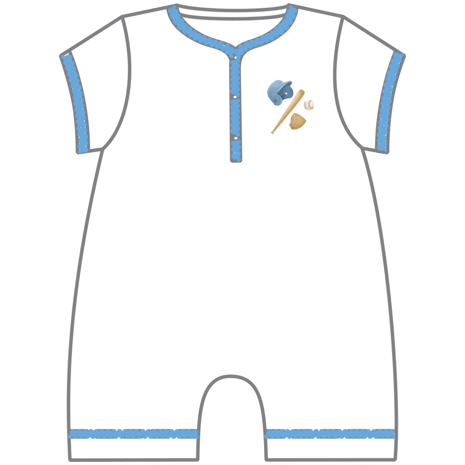 Field of Dreams Embroidered Front Snap Short Playsuit - Magnolia BabyShort Playsuit