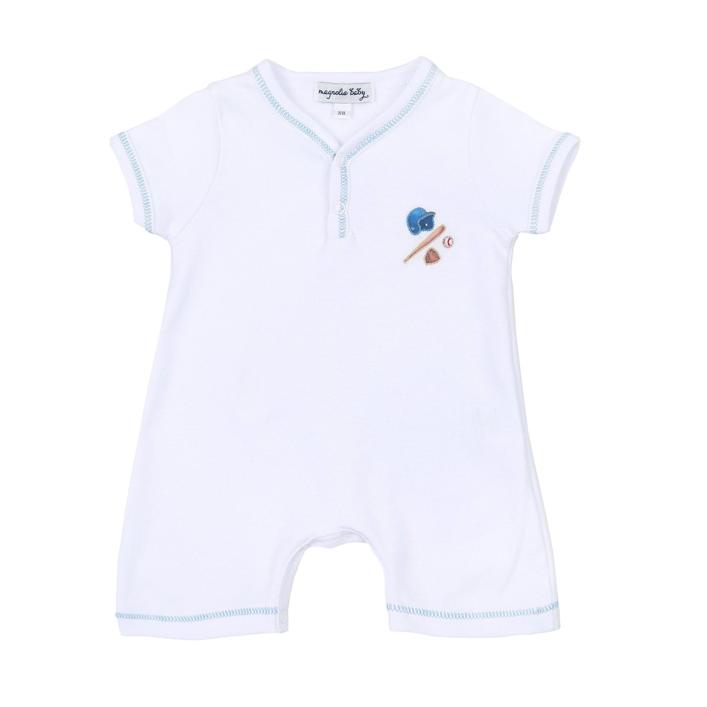Field of Dreams Embroidered Front Snap Short Playsuit - Magnolia BabyShort Playsuit