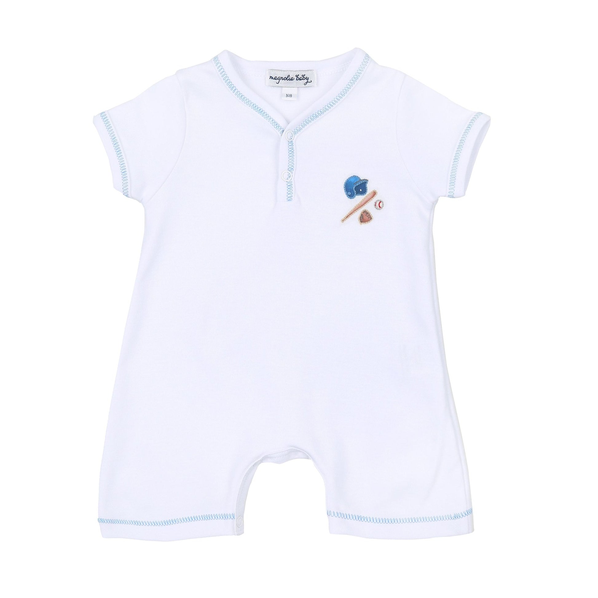 Field of Dreams Embroidered Front Snap Short Playsuit - Magnolia BabyShort Playsuit