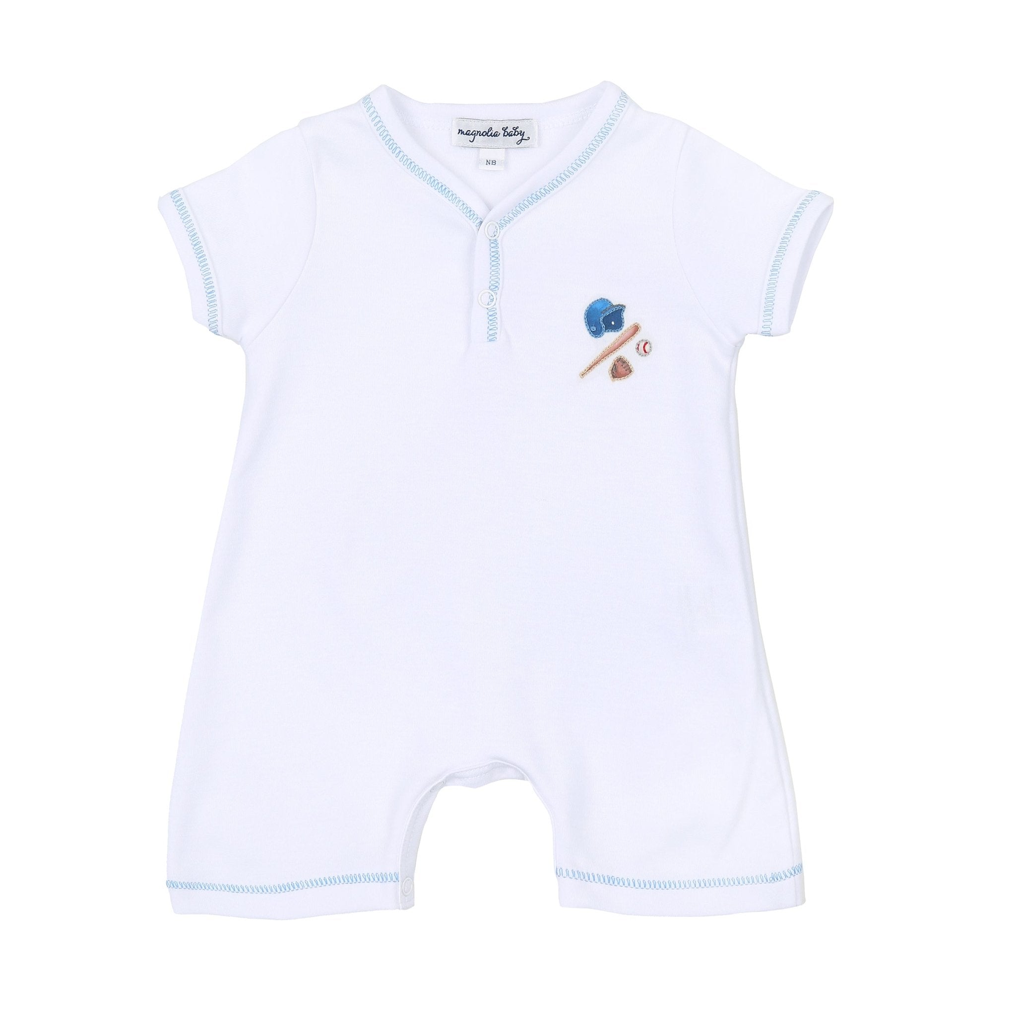 Field of Dreams Embroidered Front Snap Short Playsuit - Magnolia BabyShort Playsuit