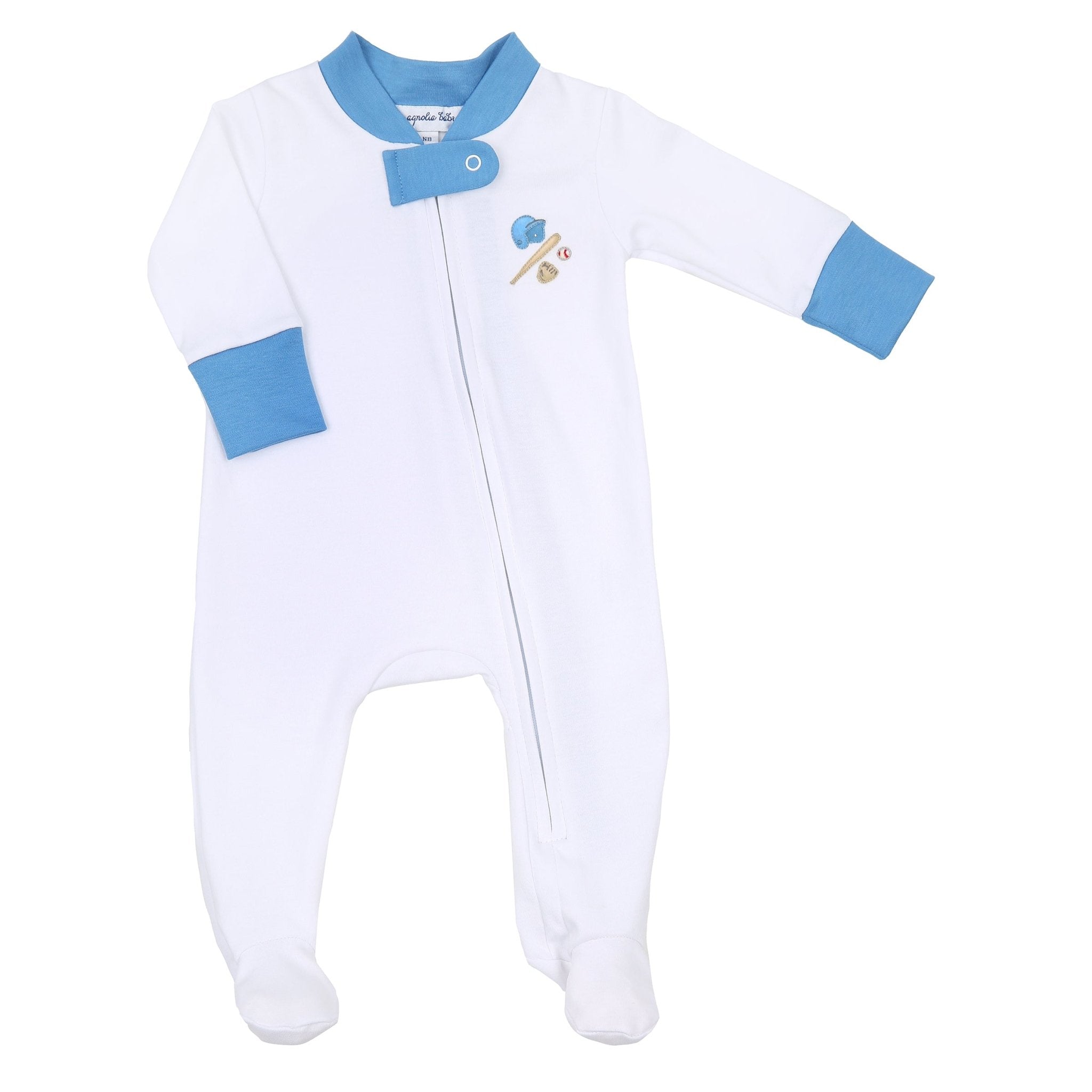 Field of Dreams Embroidered Zip Footie - Magnolia BabyFootie