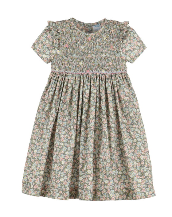 Forest Green Floral Smocked Dress - Magnolia BabyDress