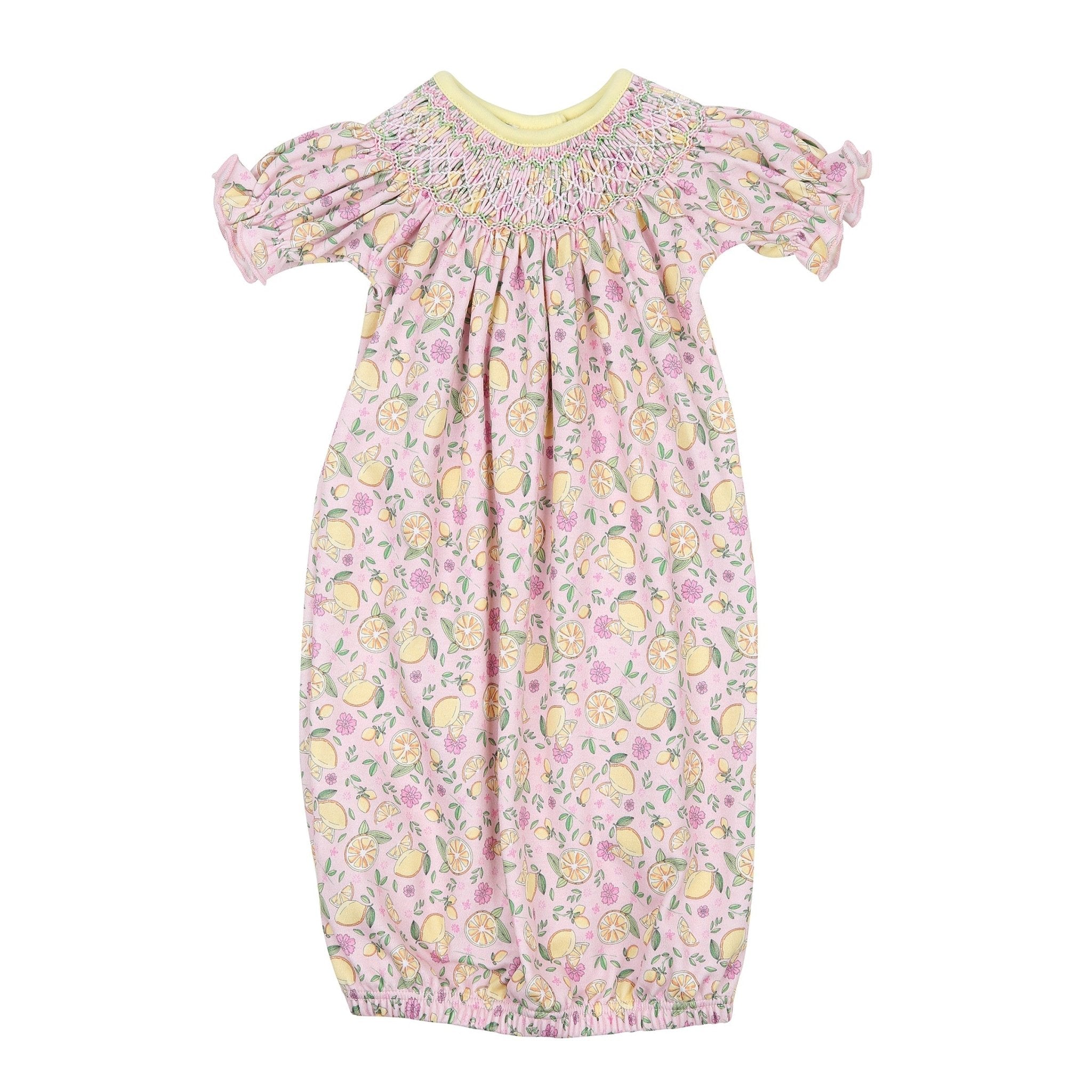 Fresh Lemons Bishop Print Short Sleeve Gown - Magnolia BabyGown