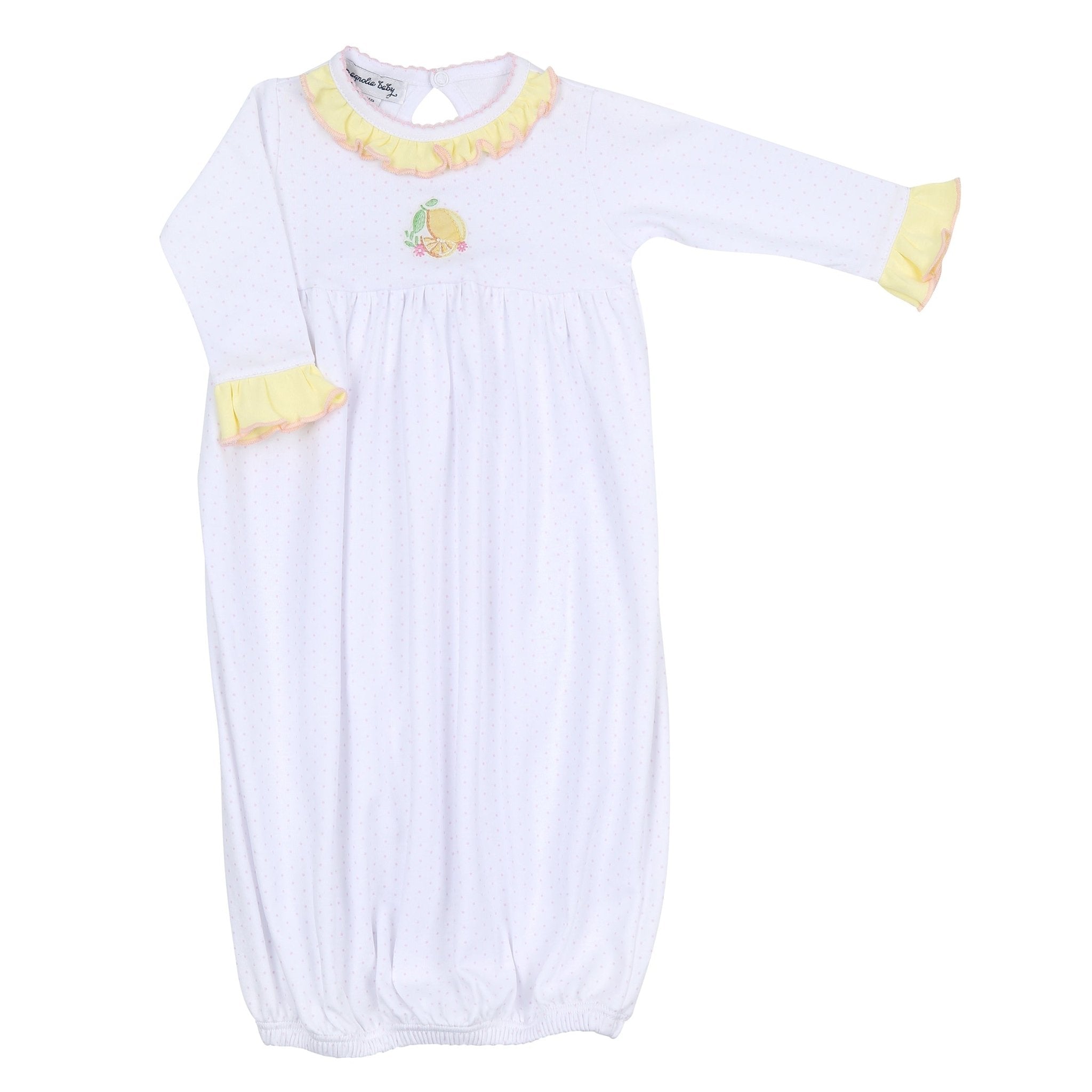 Fresh Lemons Embroidered Ruffle Gathered Gown - Magnolia BabyGown