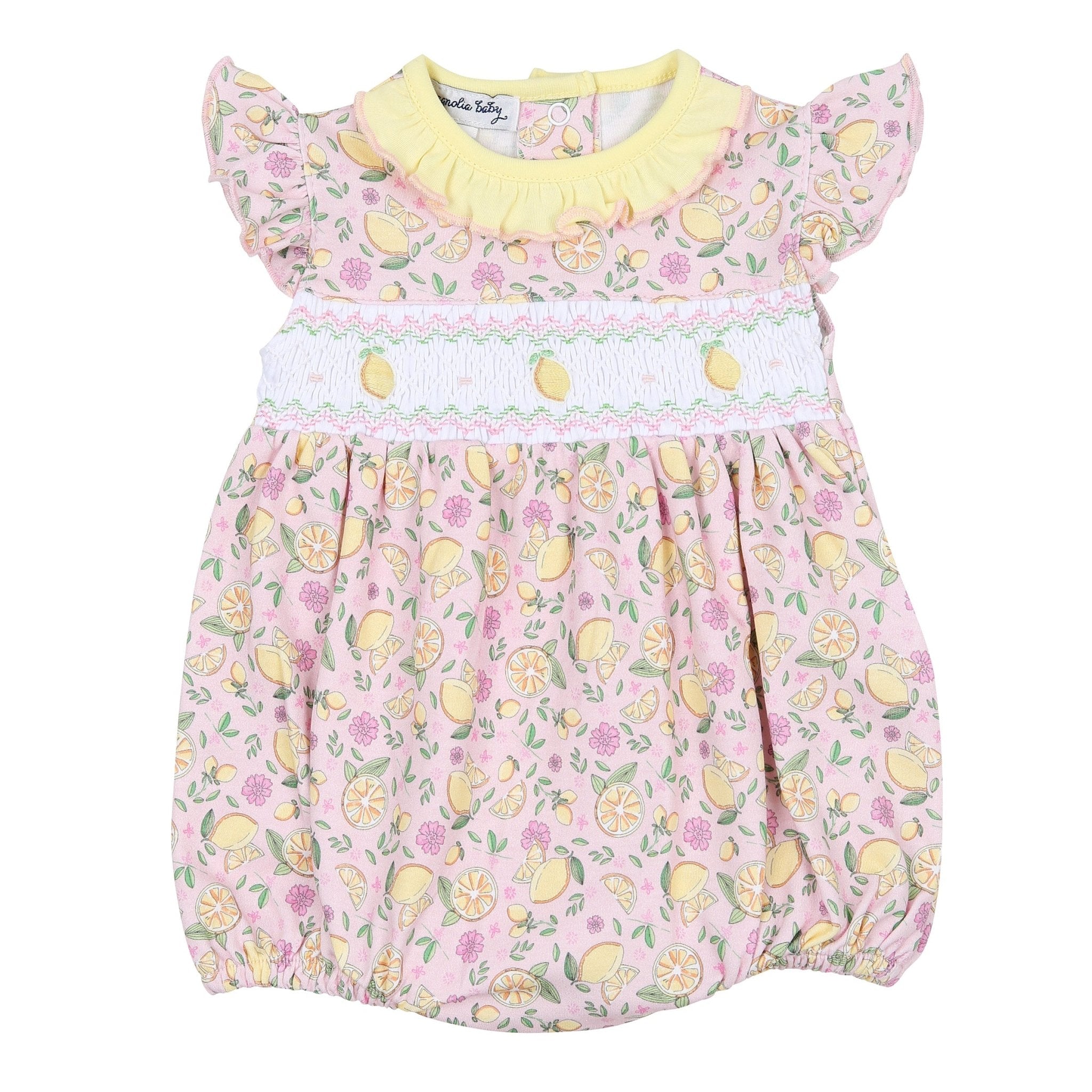 Fresh Lemons Smocked Print Flutters Bubble - Magnolia BabyBubble