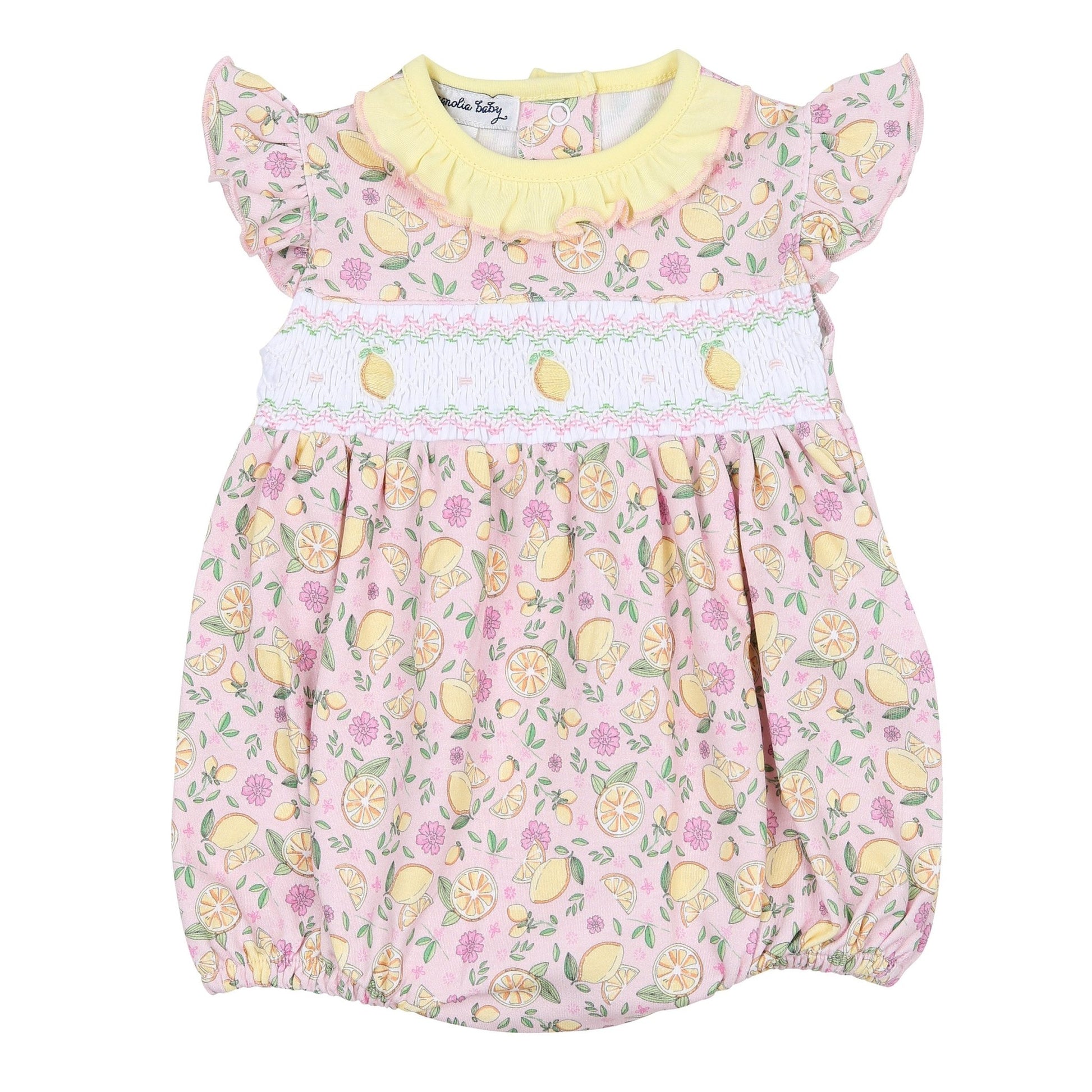 Fresh Lemons Smocked Print Flutters Bubble - Magnolia BabyBubble