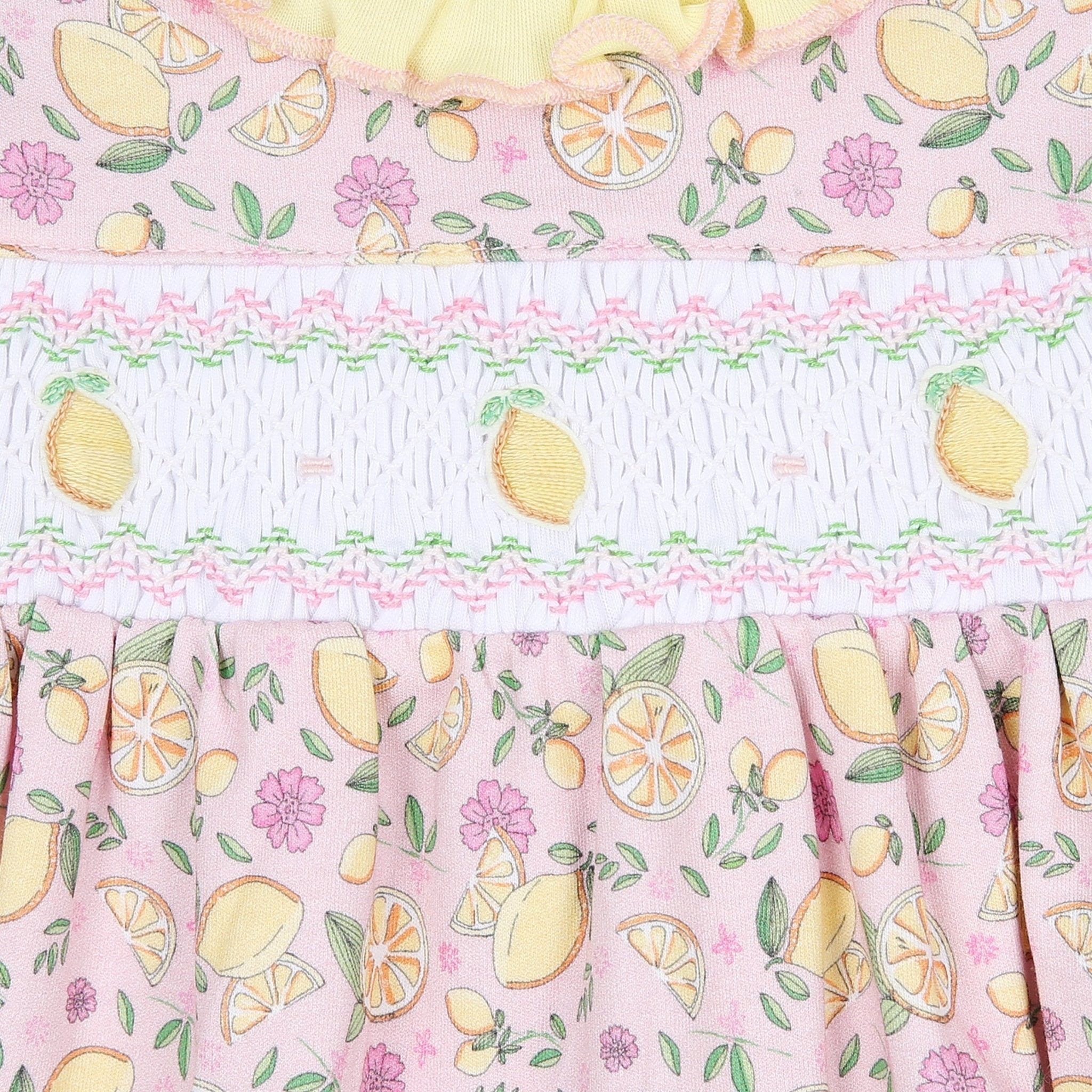 Fresh Lemons Smocked Print Flutters Bubble - Magnolia BabyBubble