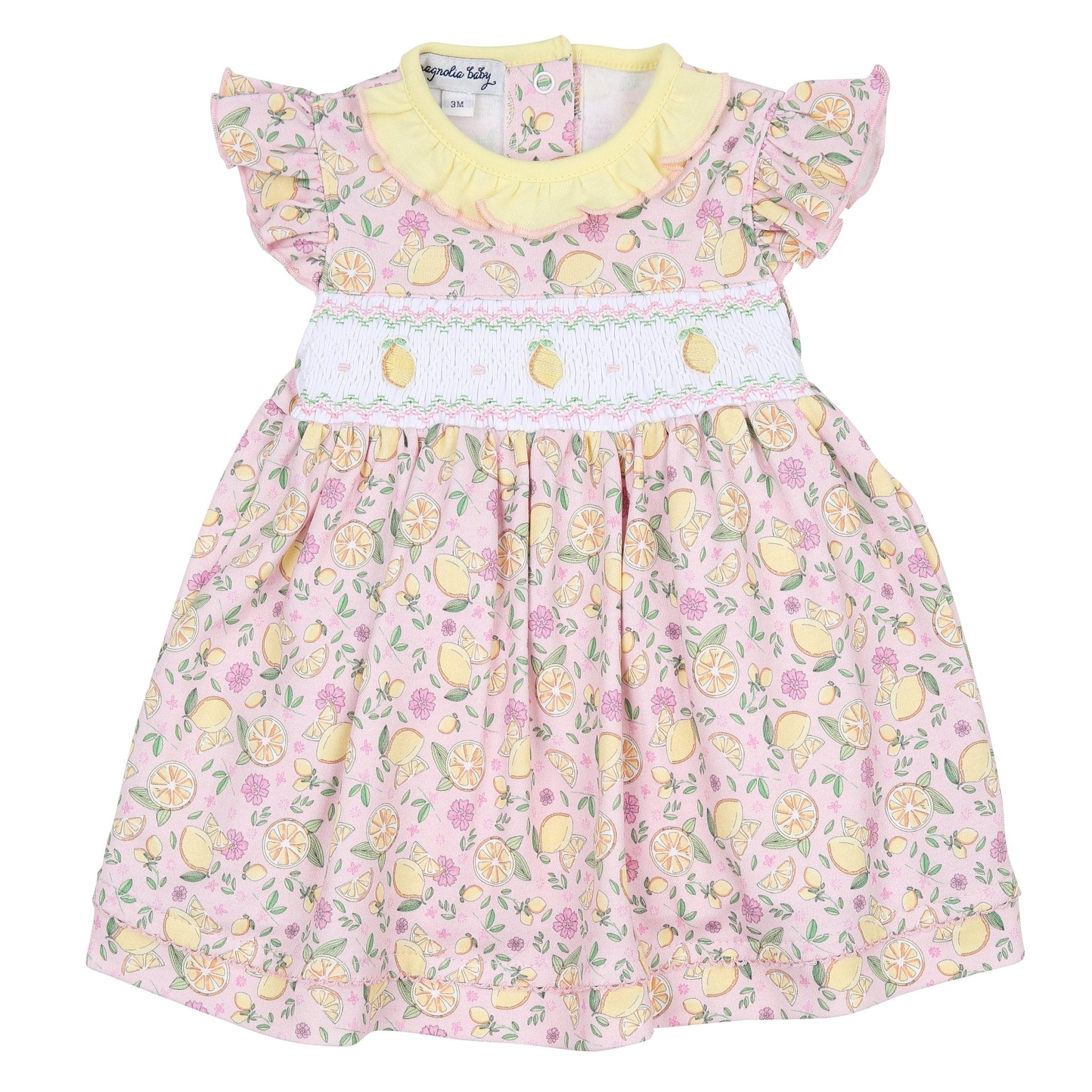 Fresh Lemons Smocked Print Flutters Dress - Magnolia BabyDress