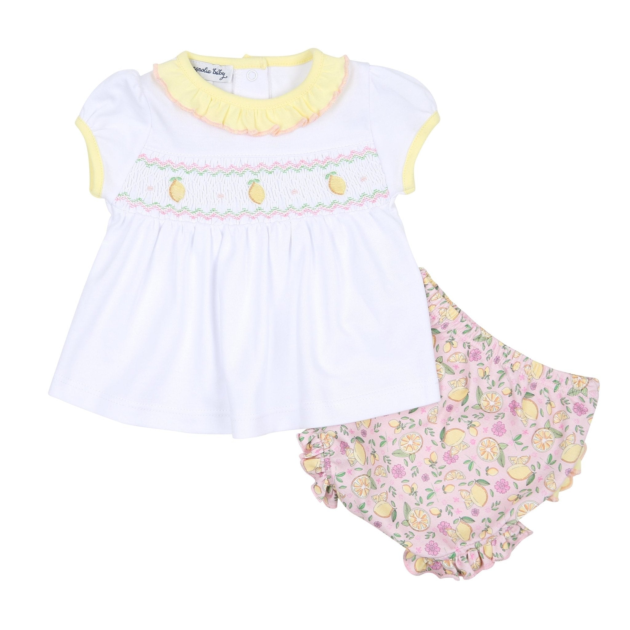 Fresh Lemons Smocked Print Ruffle Diaper Cover Set - Magnolia BabyDiaper Cover