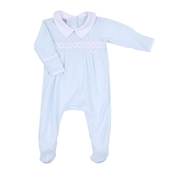 Freya and Finn Smocked Footie - Blue - Magnolia BabyFootie