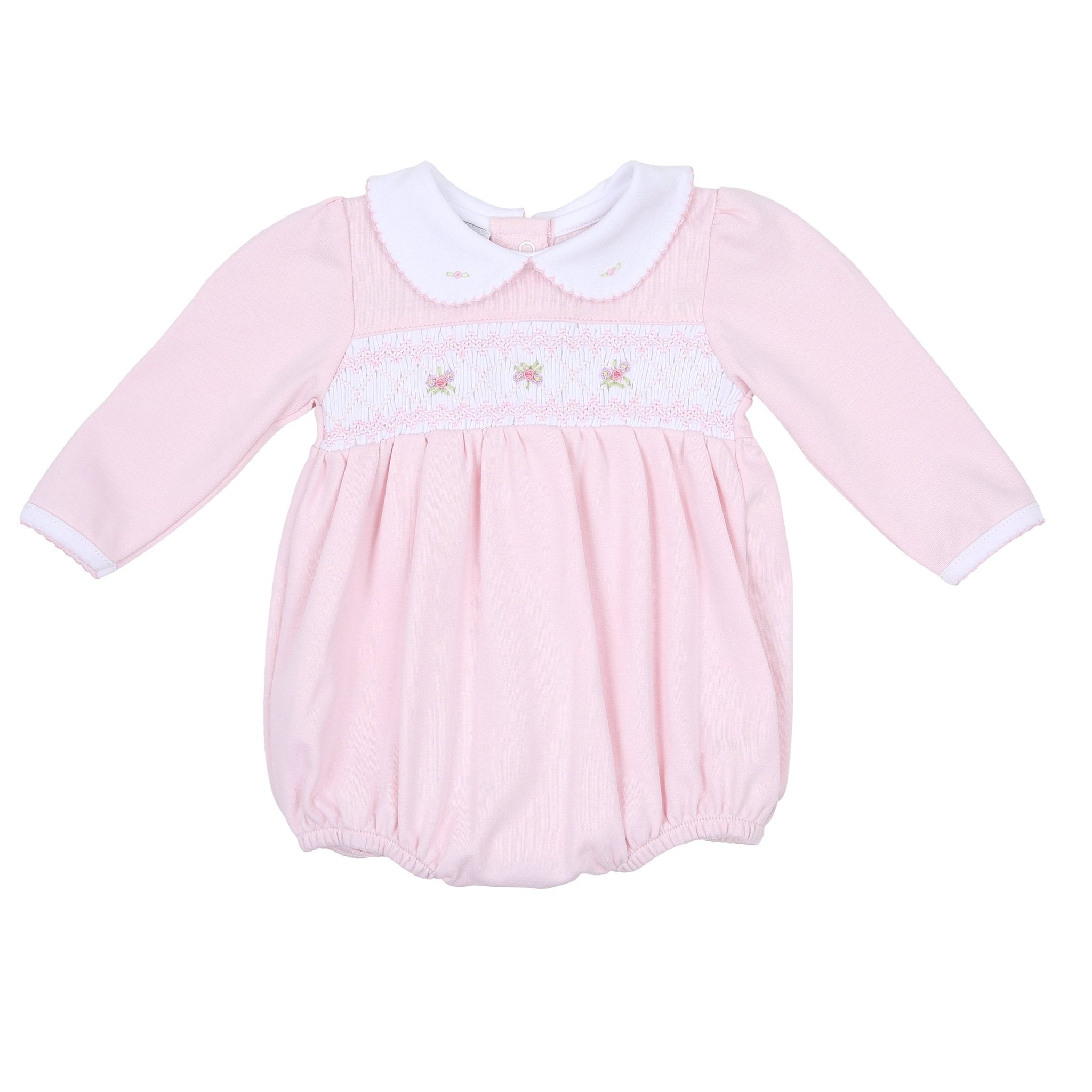 Freya and Finn Smocked Long Sleeve Bubble - Pink - Magnolia BabyBubble