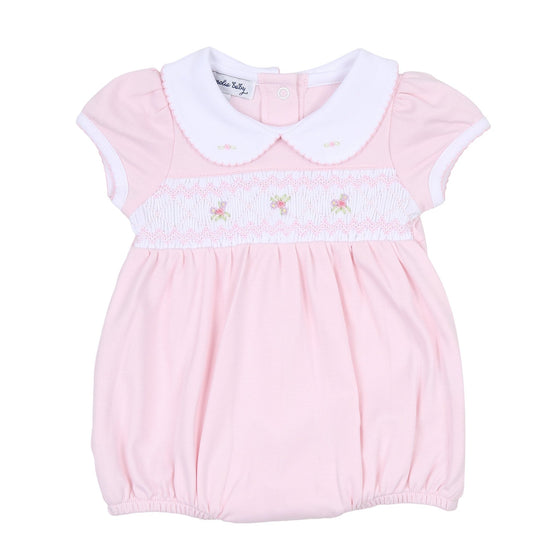 Freya and Finn Smocked Short Sleeve Bubble - Pink - Magnolia BabyBubble