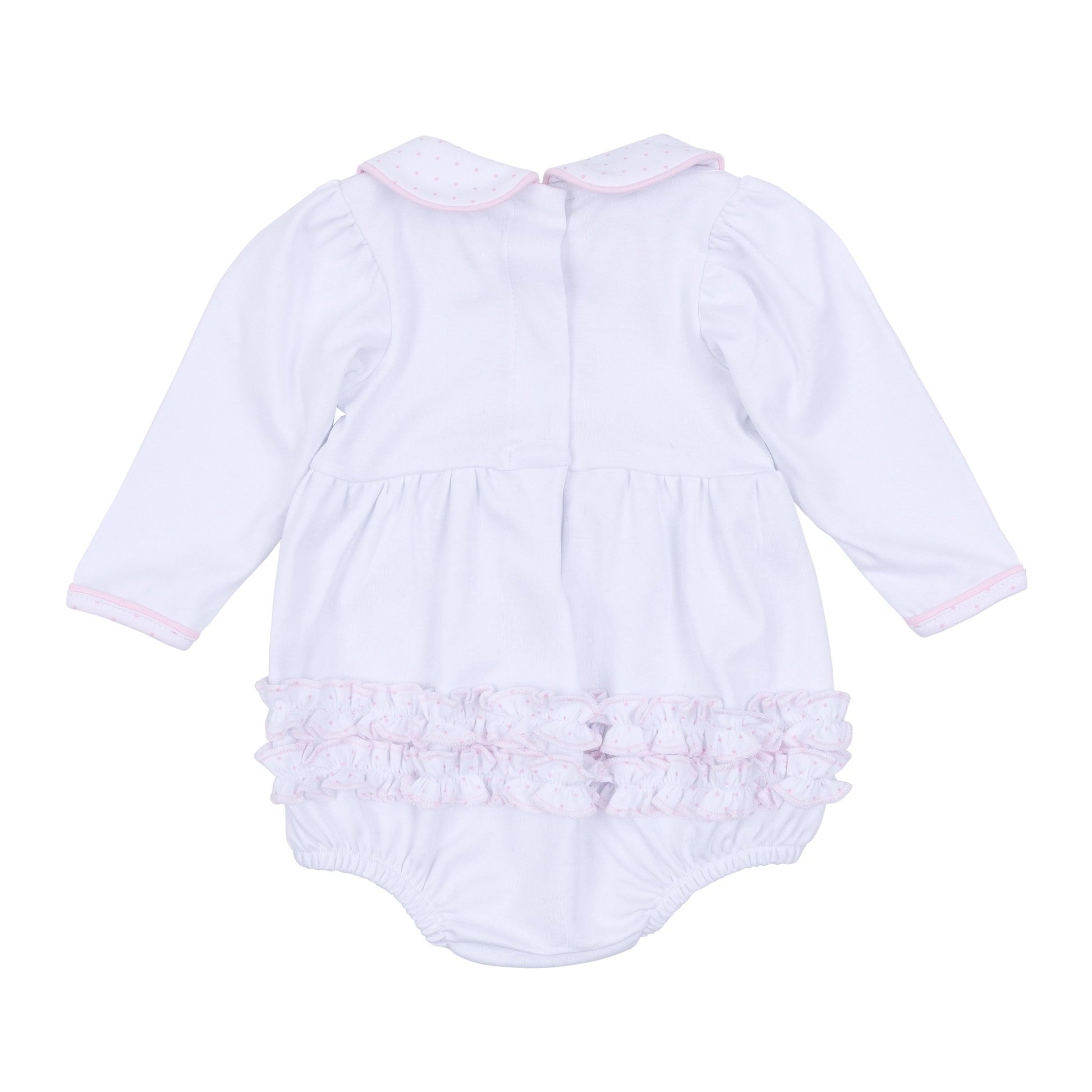 Frosted Wonderland Collared Ruffle Long Sleeve Bubble - Pink - Magnolia BabyBubble