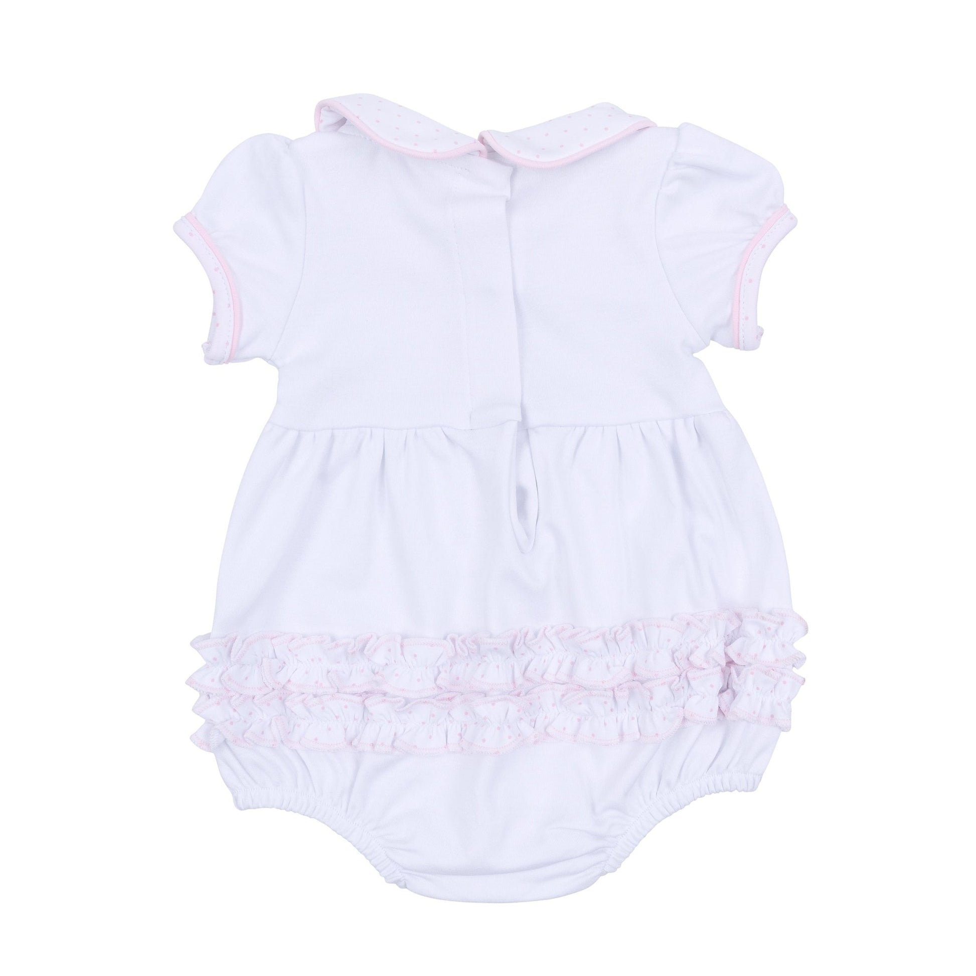 Frosted Wonderland Collared Ruffle Short Sleeve Bubble - Pink - Magnolia BabyBubble